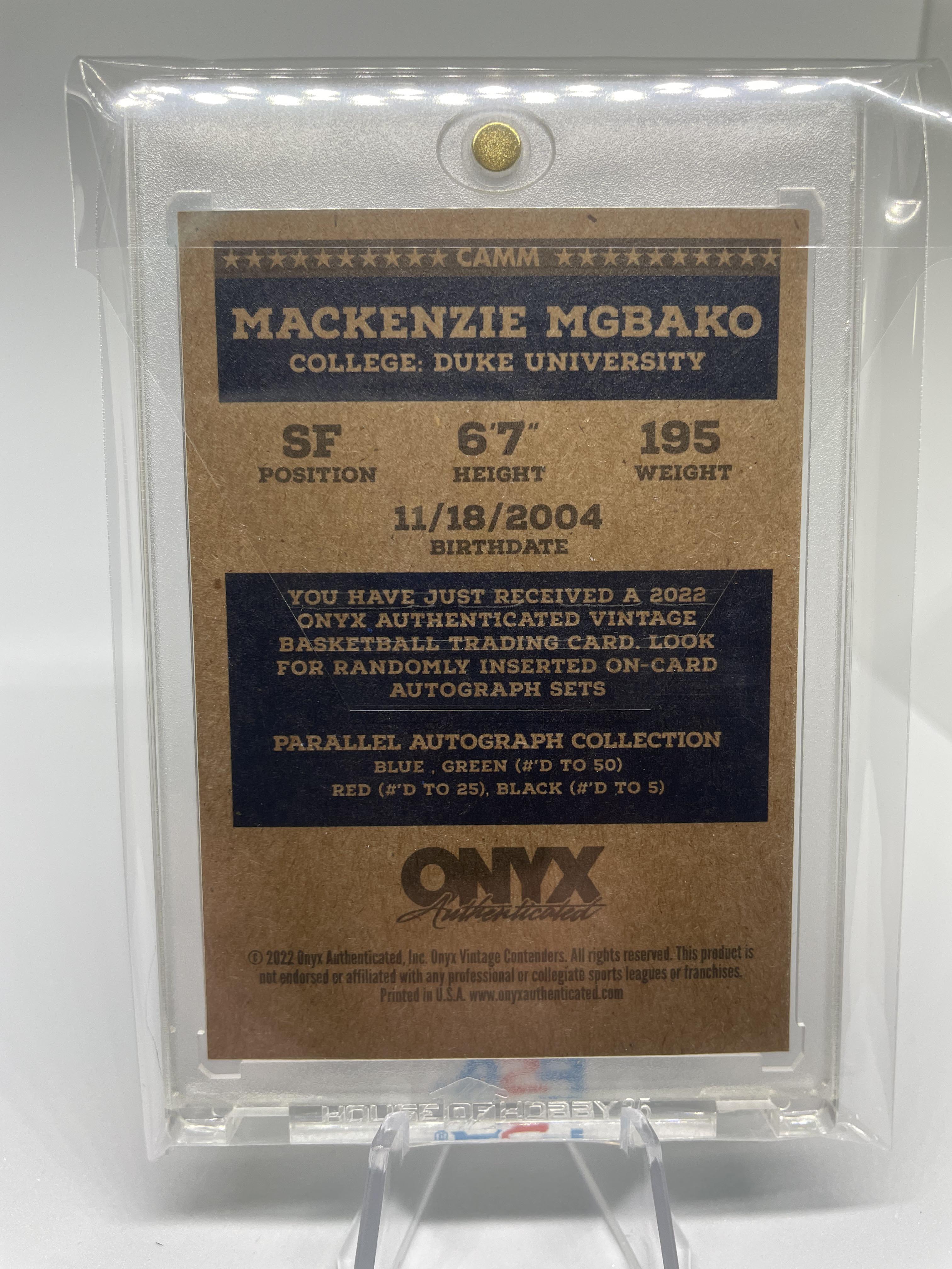 2022-23 Onyx Vintage Mackenzie Mgbako Blue Rookie Auto /400