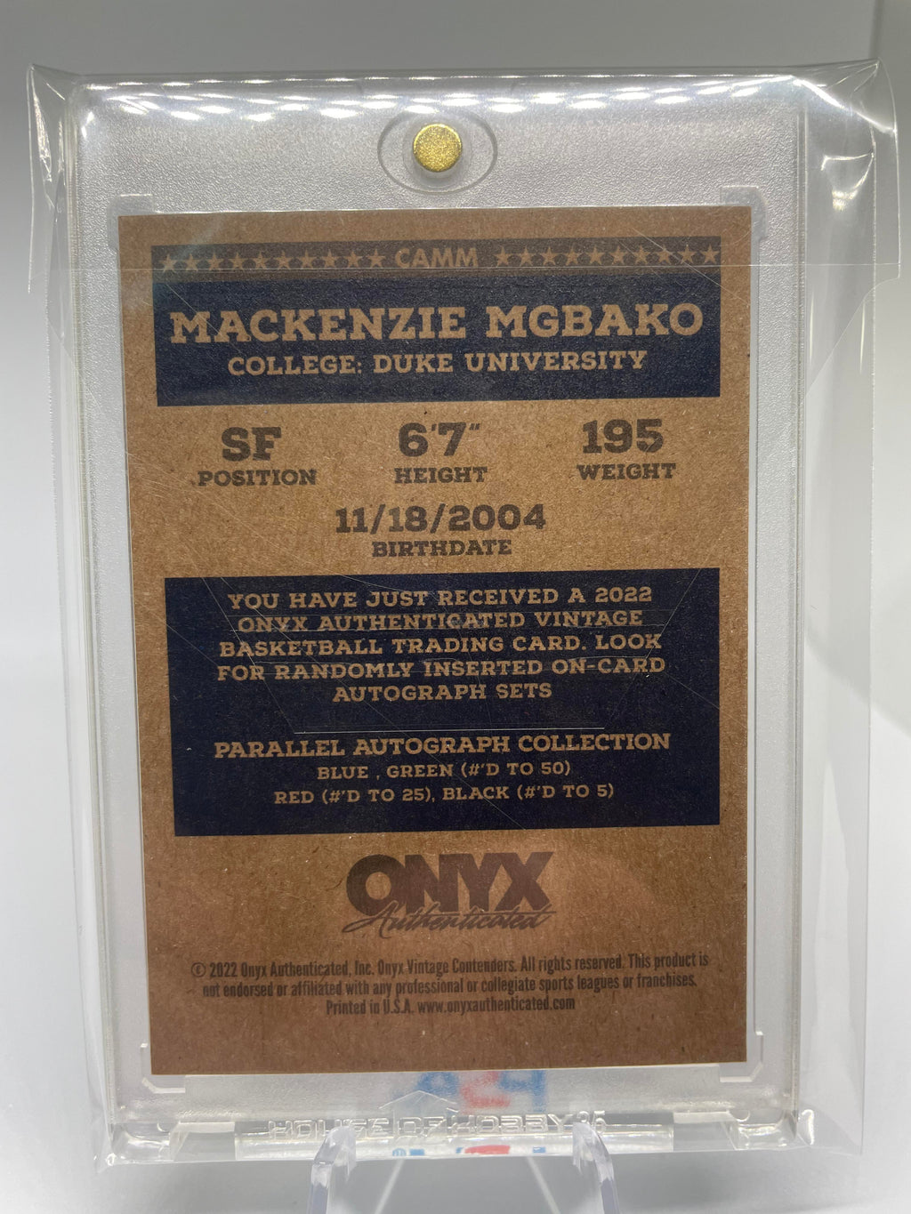 2022-23 Onyx Vintage Mackenzie Mgbako Blue Rookie Auto /400