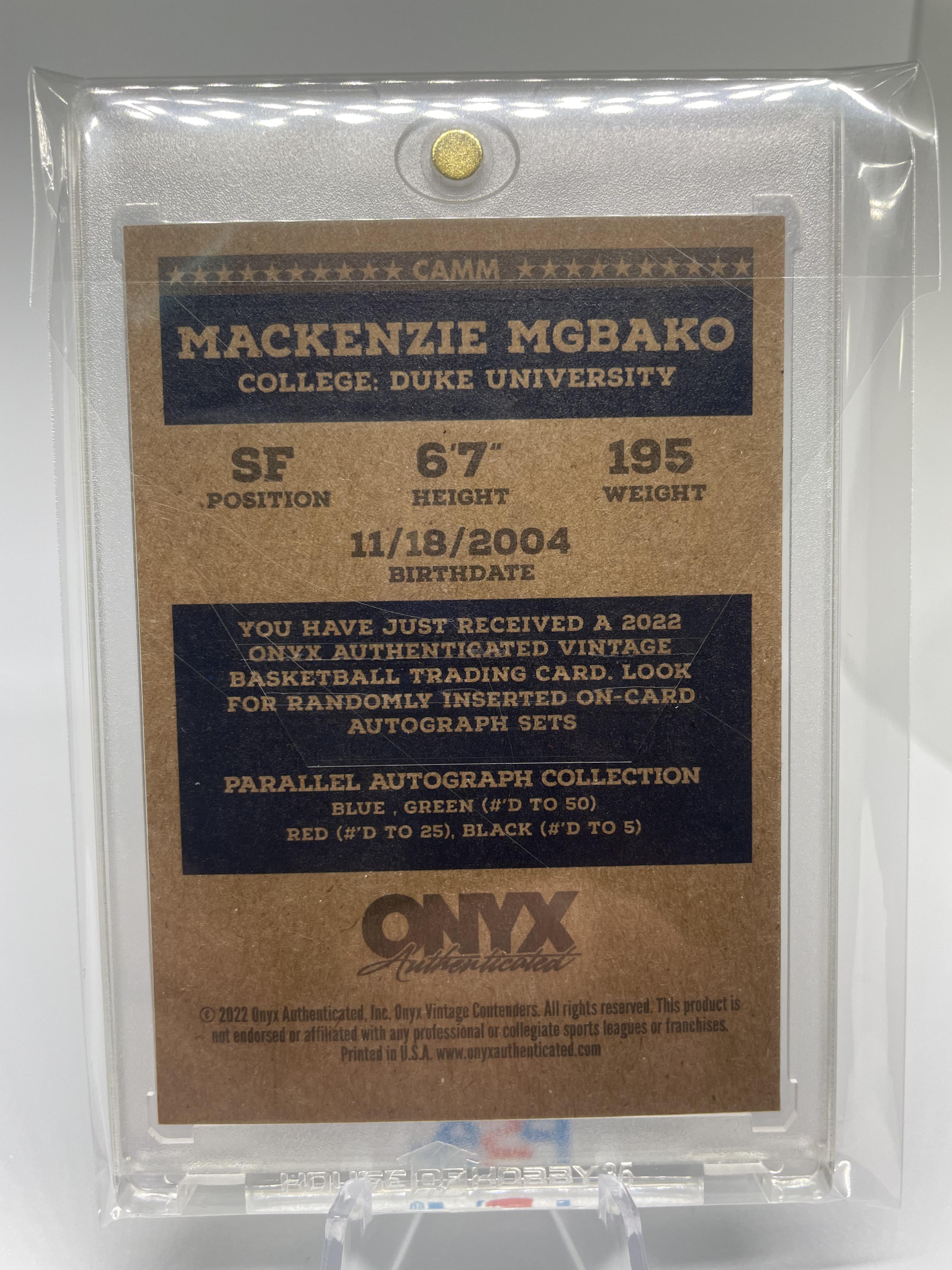 2022-23 Onyx Vintage Mackenzie Mgbako Blue Rookie Auto /400
