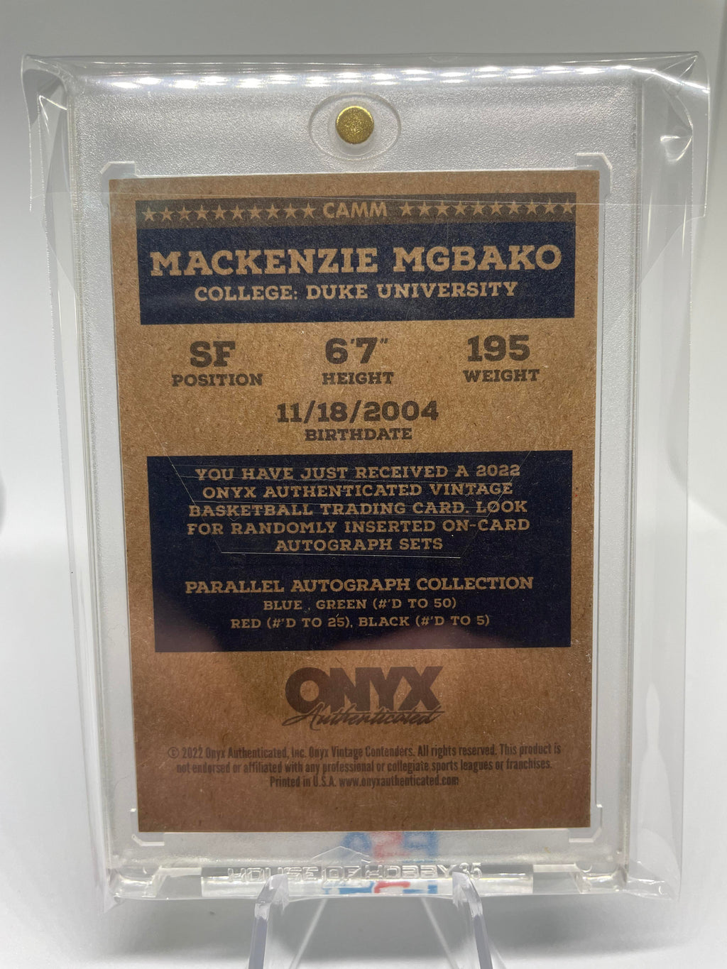 2022-23 Onyx Vintage Mackenzie Mgbako Blue Rookie Auto /400