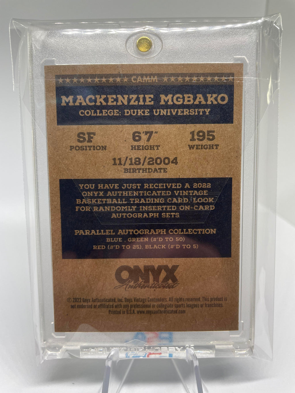 2022-23 Onyx Vintage Mackenzie Mgbako Green On-Card Rookie Auto /50