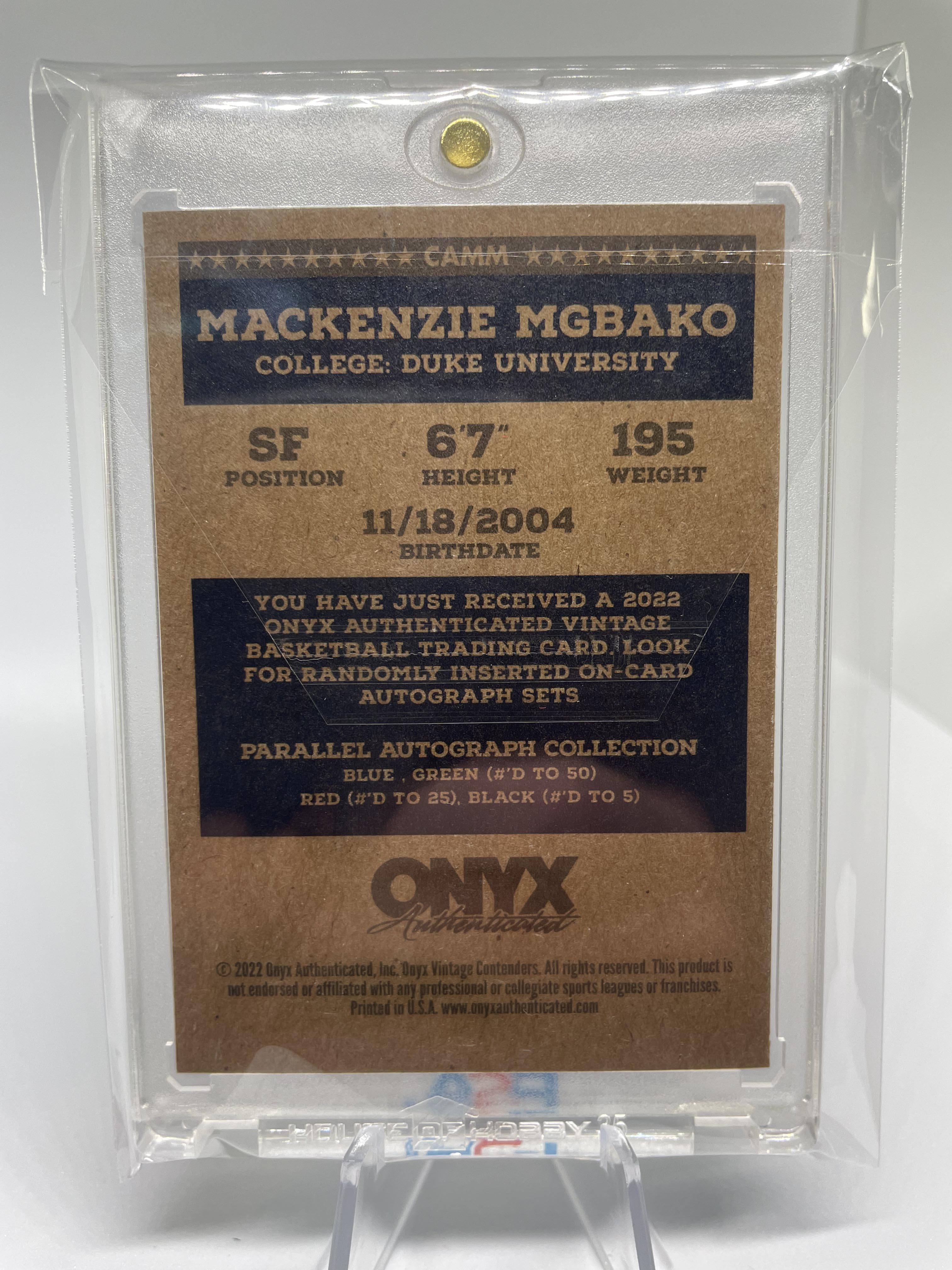 2022-23 Onyx Vintage Mackenzie Mgbako Green On-Card Rookie Auto /50
