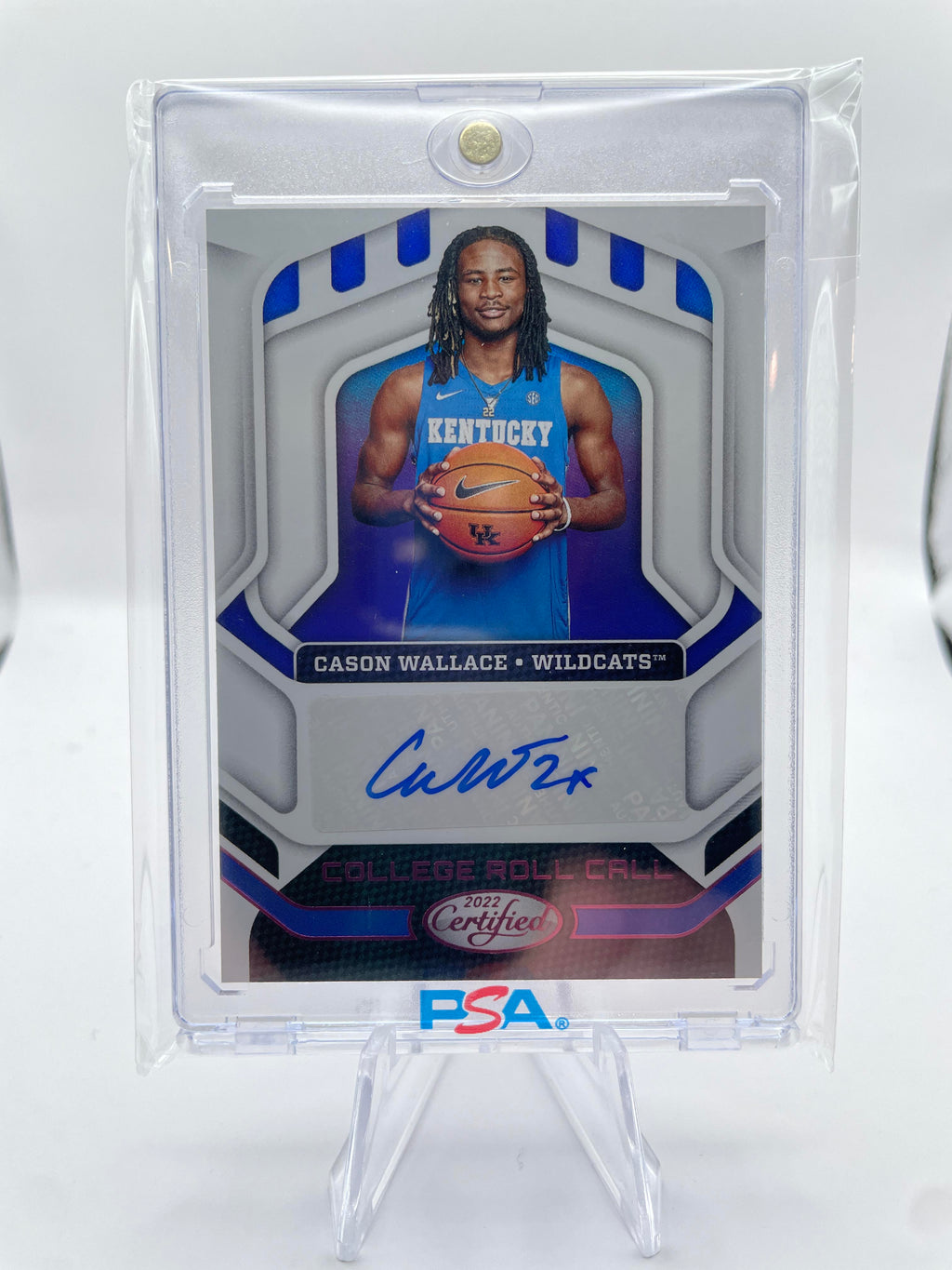 2022-23 Panini Chronicles Cason Wallace College Roll Call Pink Rookie Auto SP