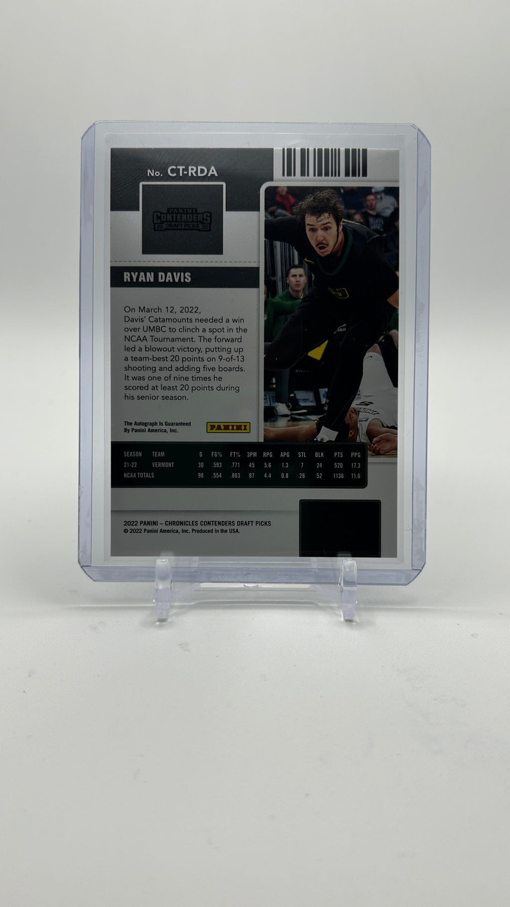 2022-23 Panini Chronicles Draft Picks Ryan Davis College Ticket Rookie Auto