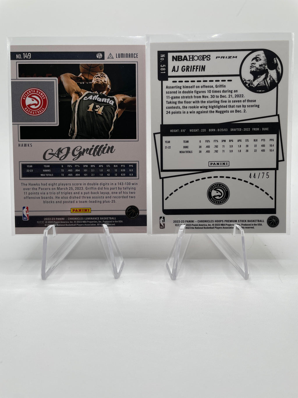 2022-23 Panini Chronicles Hoops AJ Griffin Orange Rookie /75 + Luminance SP /149