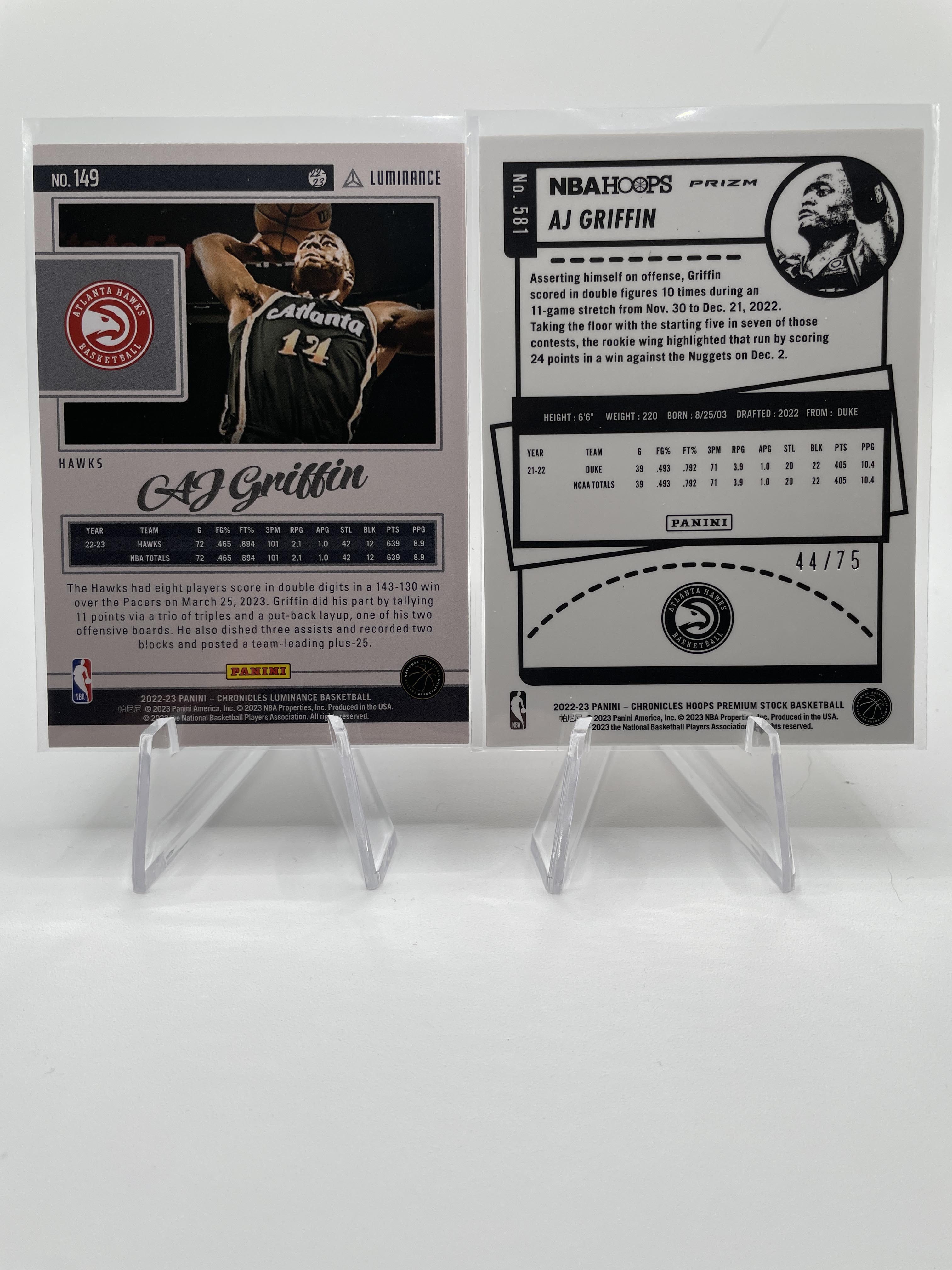 2022-23 Panini Chronicles Hoops AJ Griffin Orange Rookie /75 + Luminance SP /149