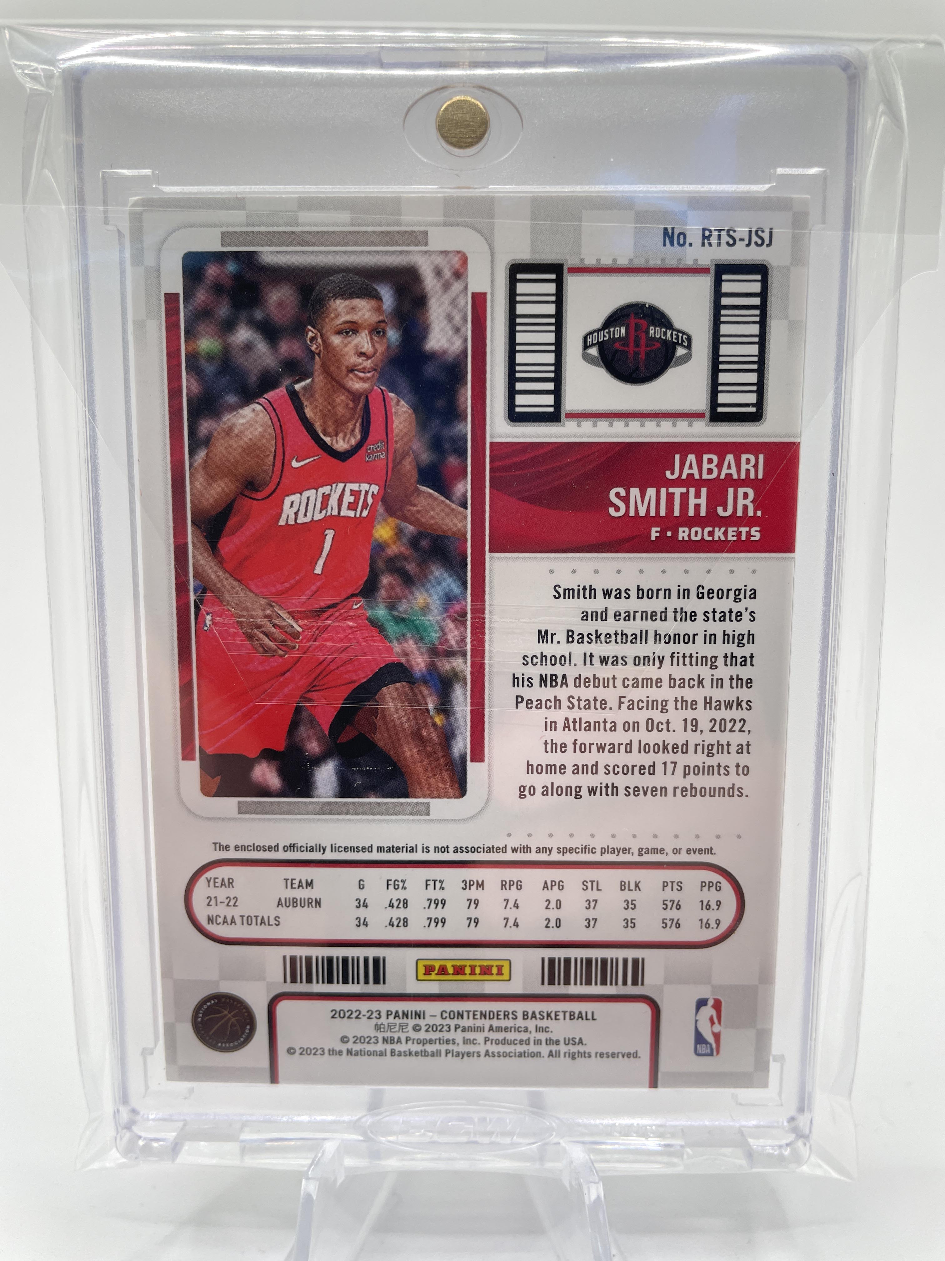 2022-23 Panini Contenders Jabari Smith Jr. Rookie Ticket Patch SP