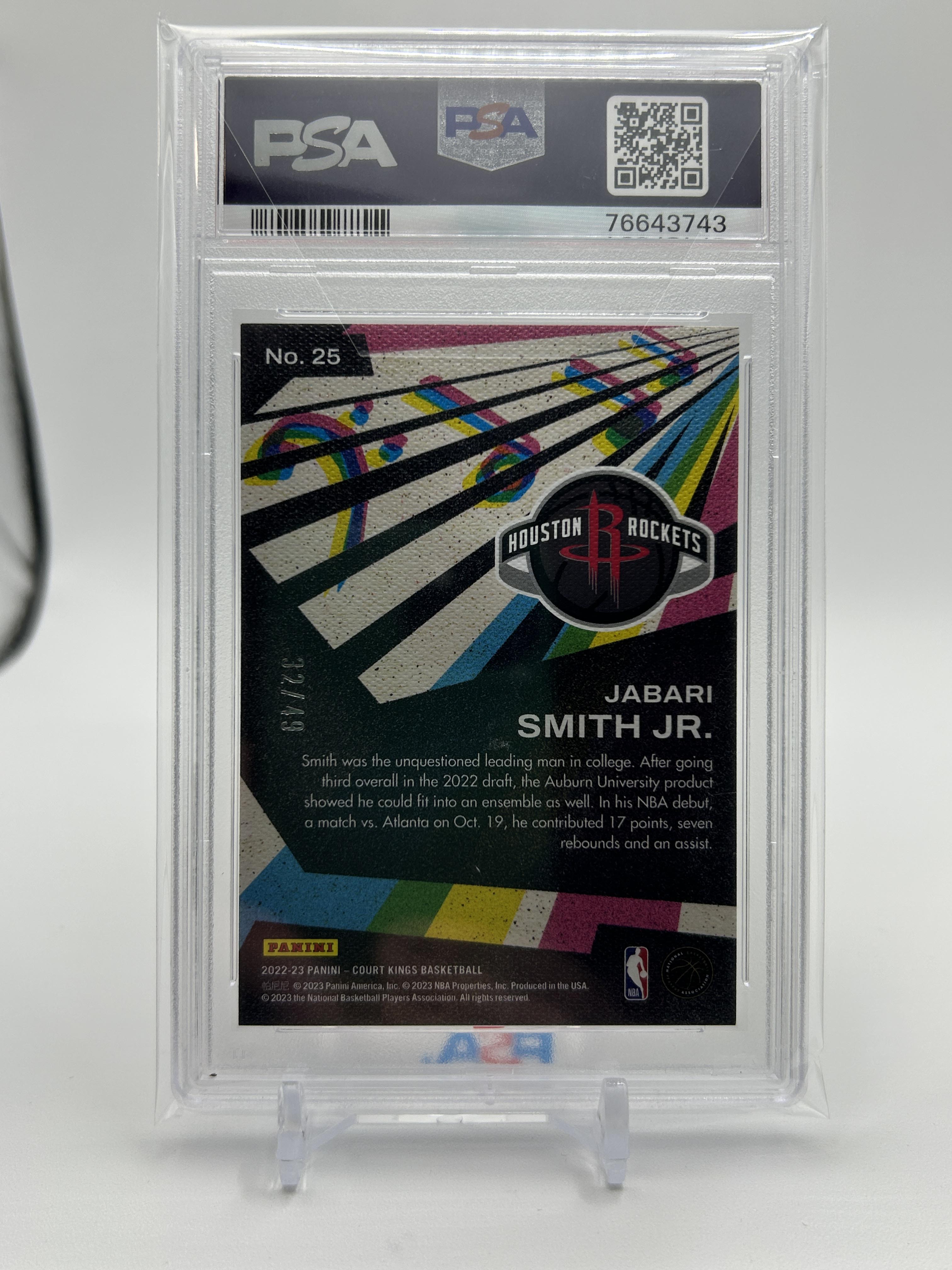 2022-23 Panini Court Kings Jabari Smith Jr. Maestros Violet Rookie /49 PSA 9