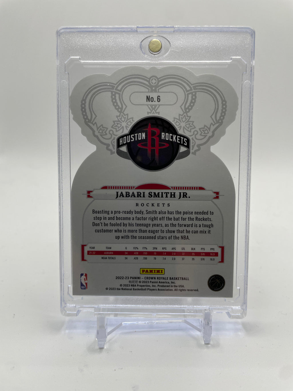 2022-23 Panini Crown Royale Jabari Smith Jr Crystal Blue Die-Cut Rookie /99