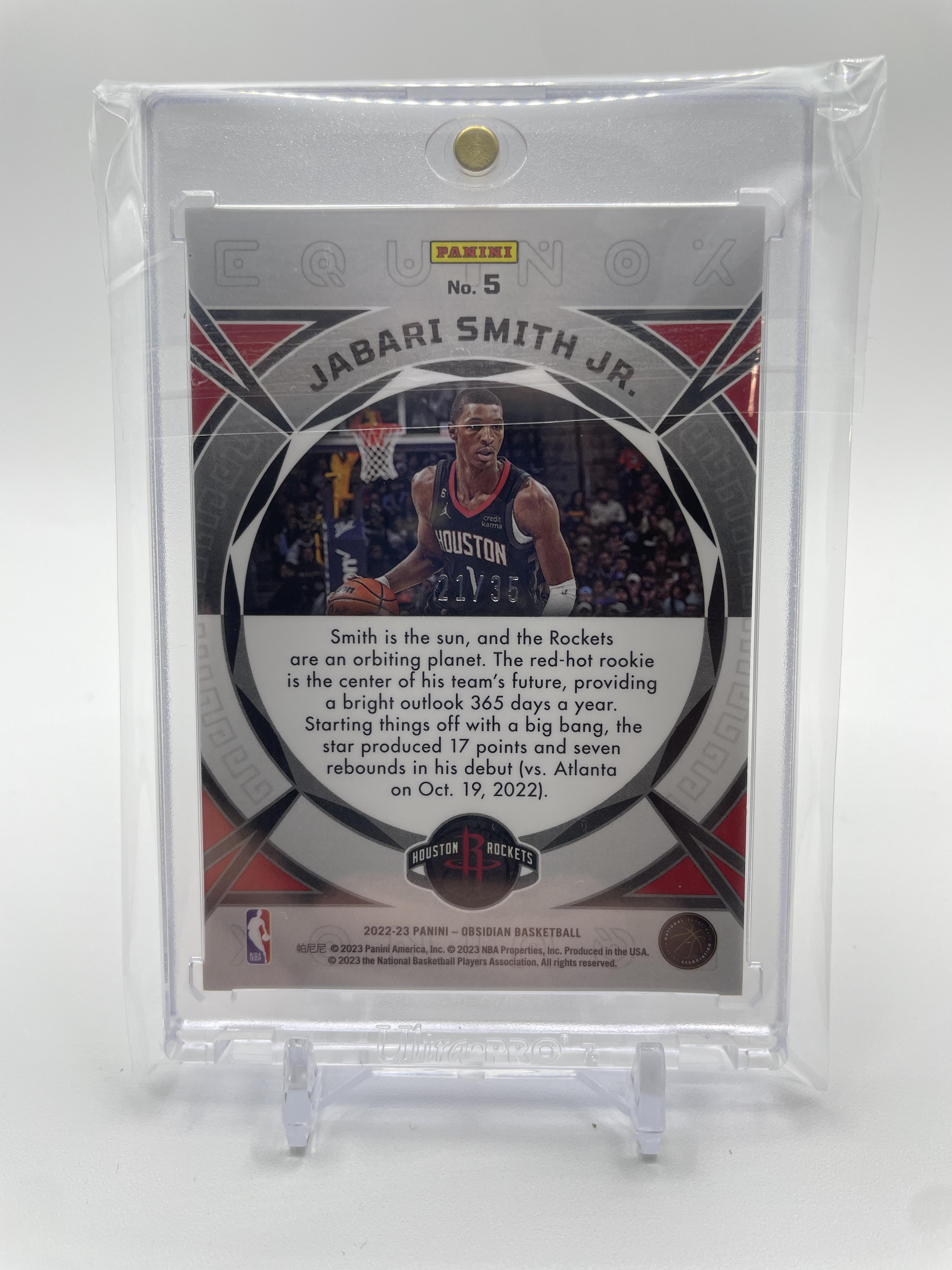 2022-23 Panini Obsidian Jabari Smith Jr. Equinox Electric Etch Orange Rookie /25