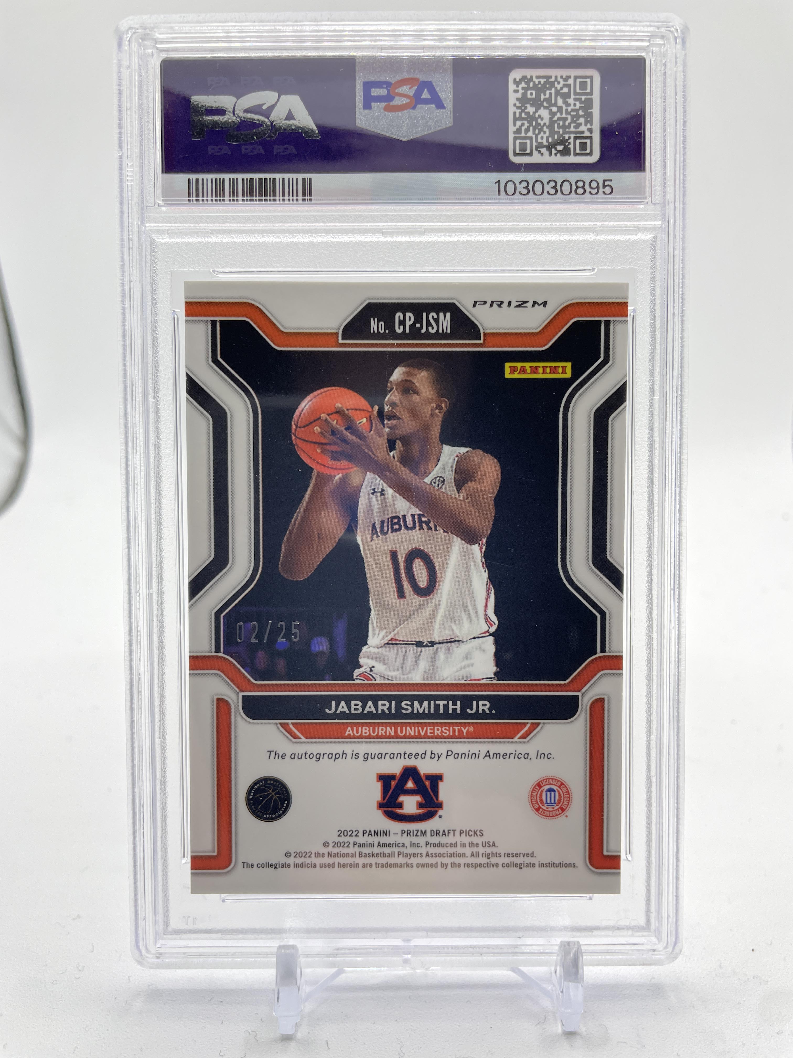 2022-23 Panini Prizm Draft Jabari Smith Jr. Green Pulsar Rookie Auto /25 PSA 9