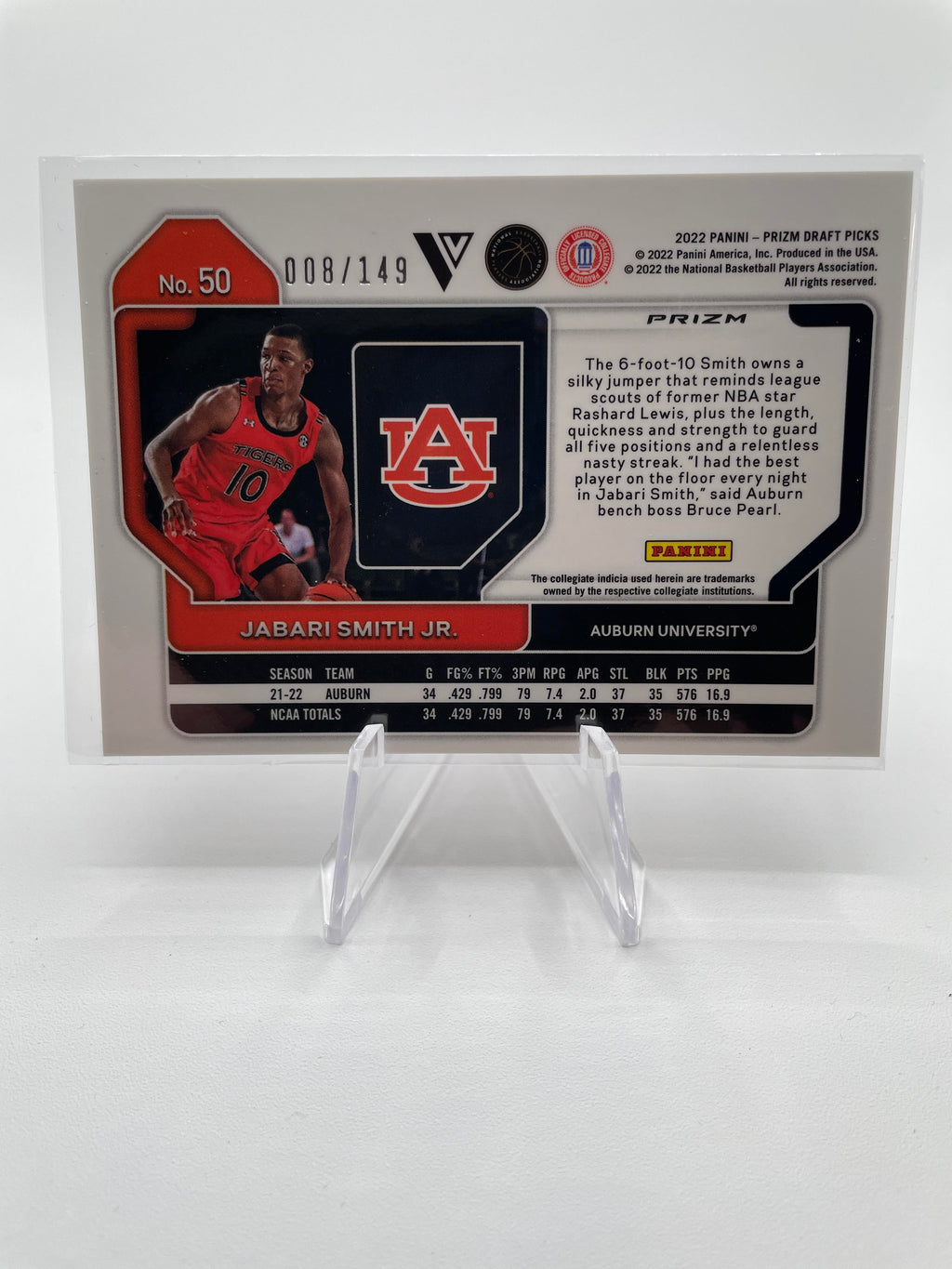 2022-23 Panini Prizm Draft Pick Jabari Smith Jr Purple Ice Variation Rookie /149