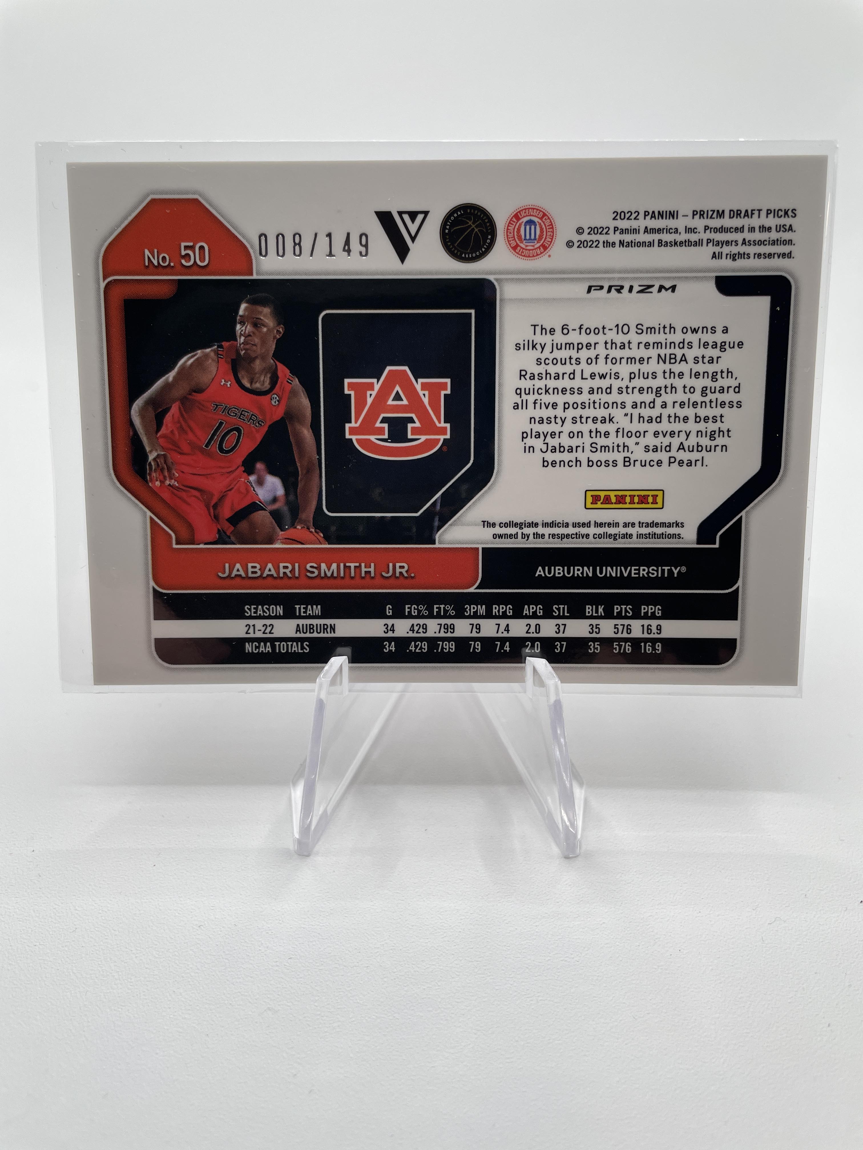 2022-23 Panini Prizm Draft Pick Jabari Smith Jr Purple Ice Variation Rookie /149