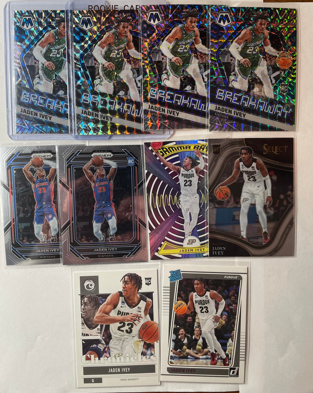 2022-23 Panini Prizm Jaden Ivey + Mosaic Breakaway Prizm Rookie Set (x10)