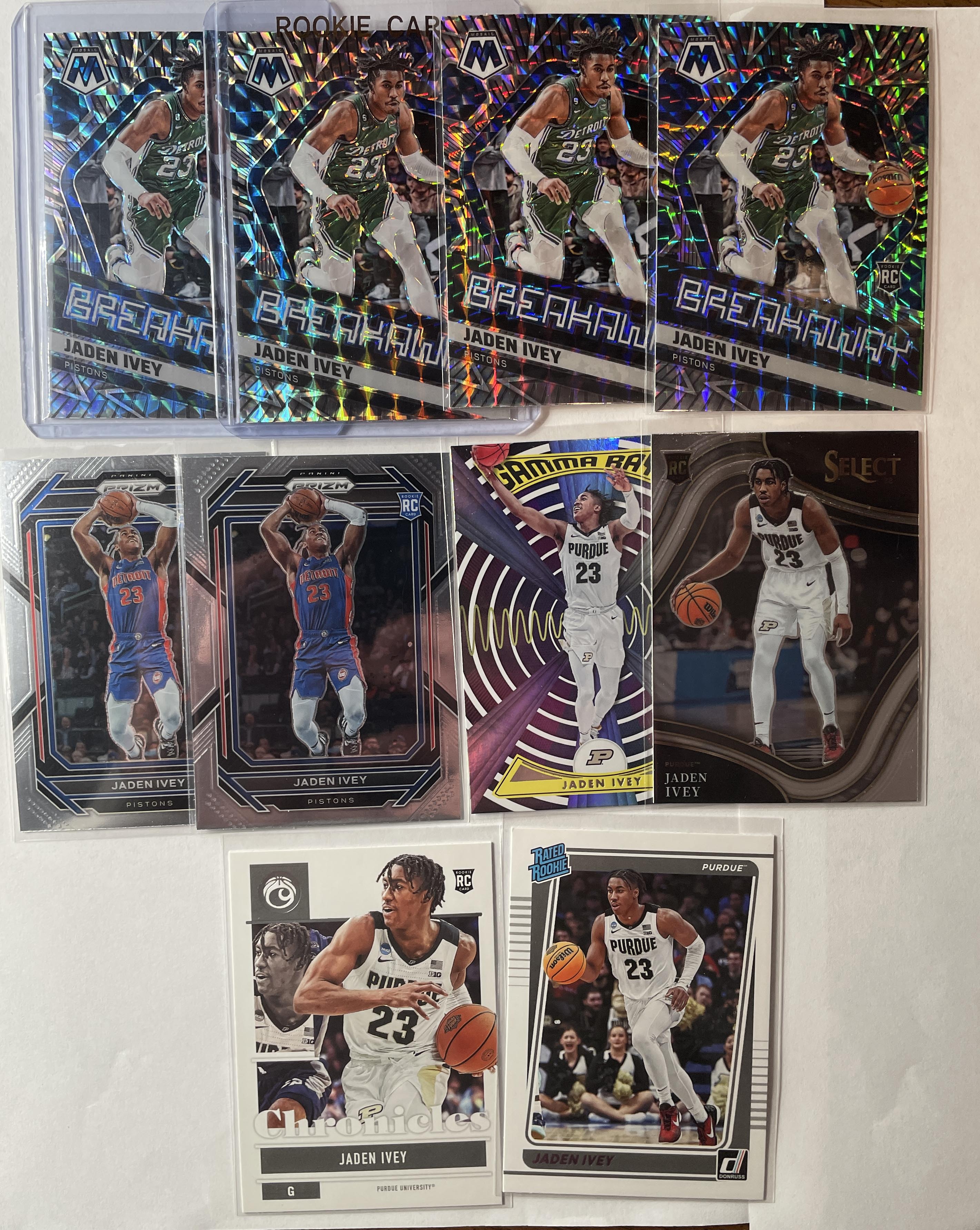2022-23 Panini Prizm Jaden Ivey + Mosaic Breakaway Prizm Rookie Set (x10)