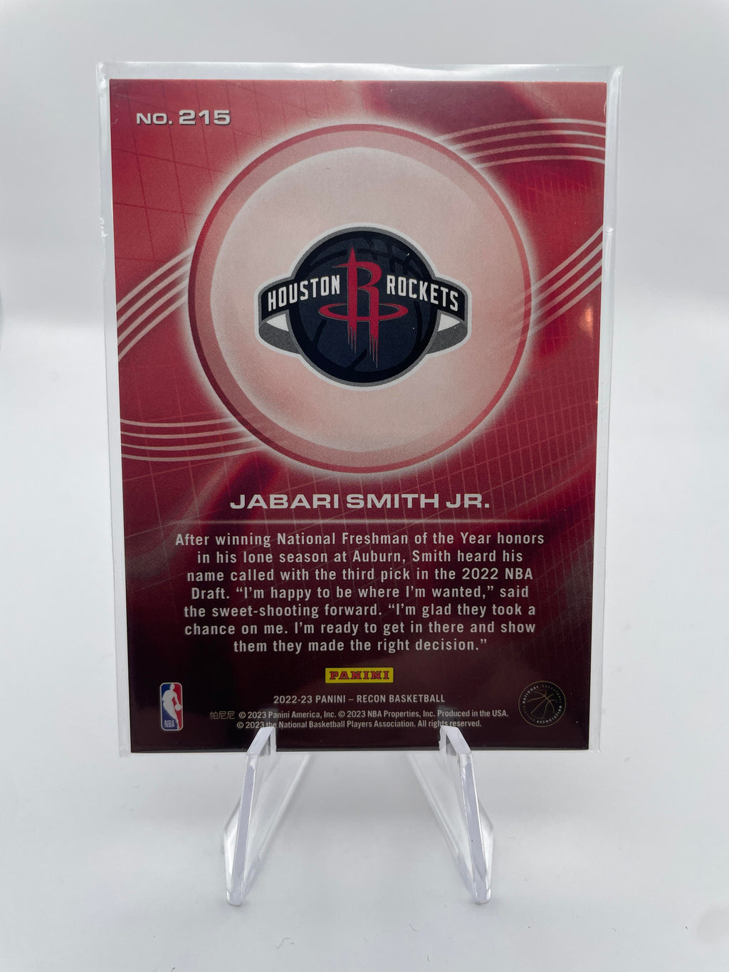 2022-23 Panini Recon Jabari Smith Jr Bronze Holo Rookie /299 #215