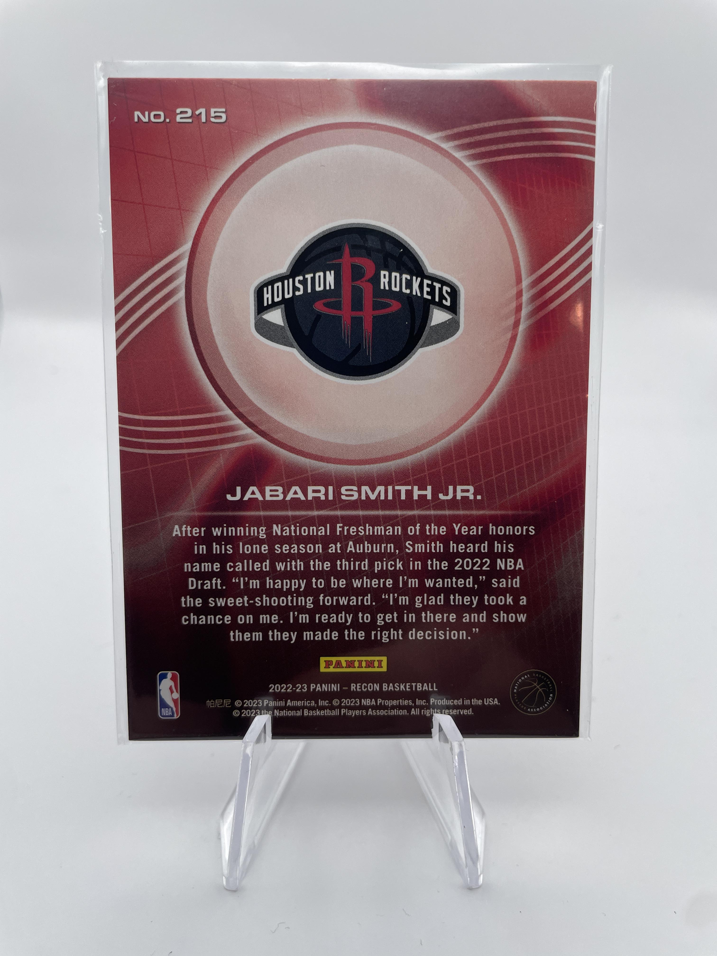 2022-23 Panini Recon Jabari Smith Jr Bronze Holo Rookie /299 #215