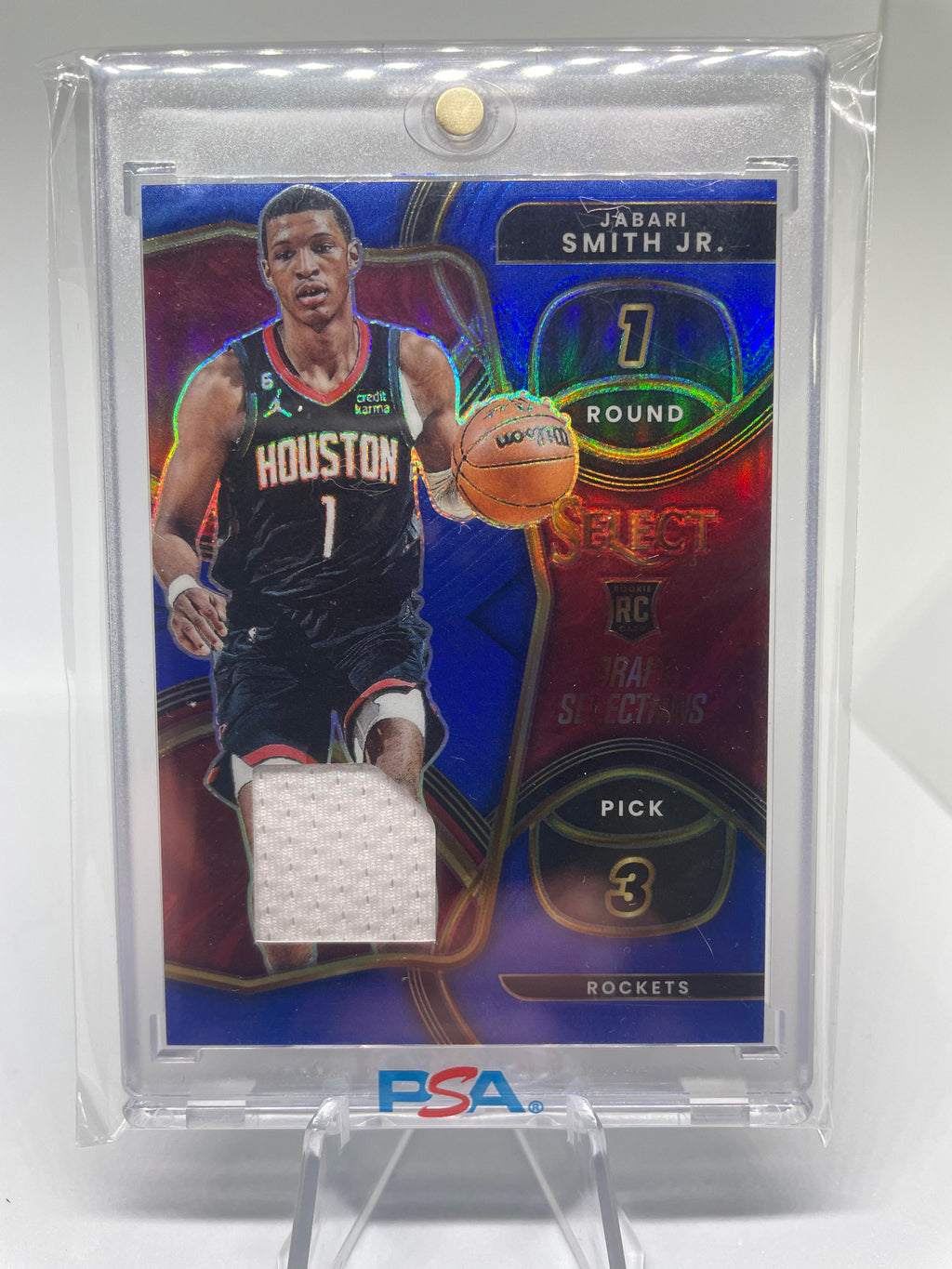 2022-23 Panini Select Jabari Smith Draft Selections Blue Prizm Patch Rookie /75