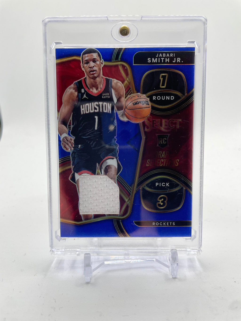 2022-23 Panini Select Jabari Smith Draft Selections Blue Prizm Patch Rookie /75