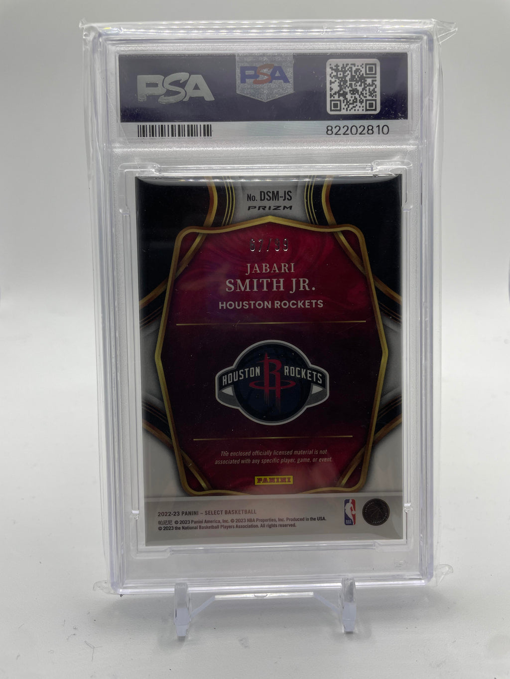 2022-23 Panini Select Jabari Smith Selections Purple Prizm Patch RC /99 PSA 10