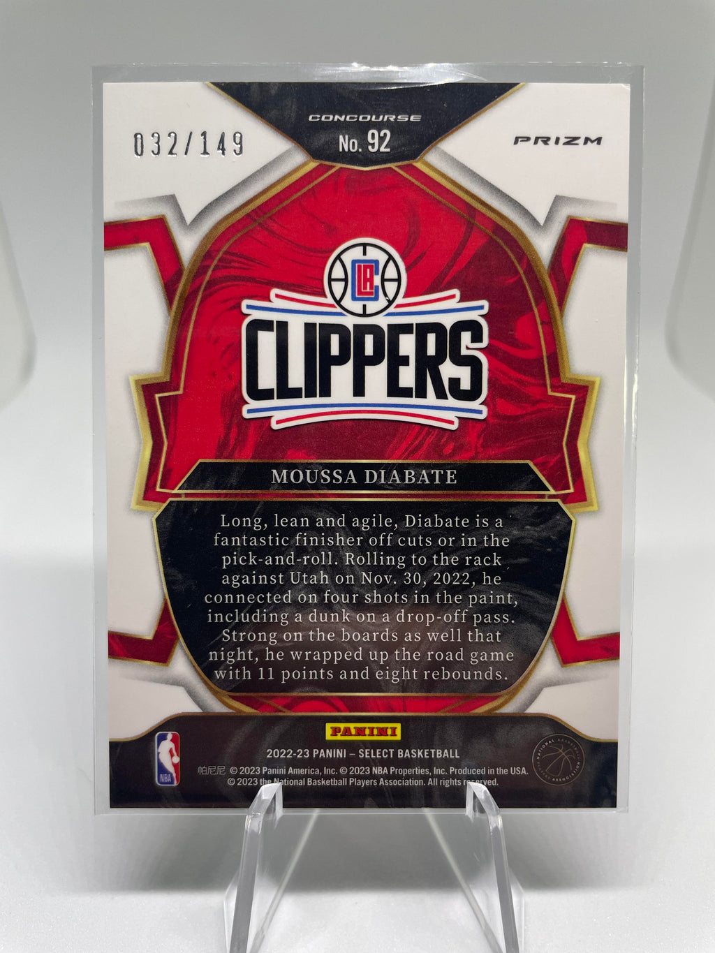 2022-23 Panini Select Moussa Diabate Concourse Level White Prizm Rookie /149