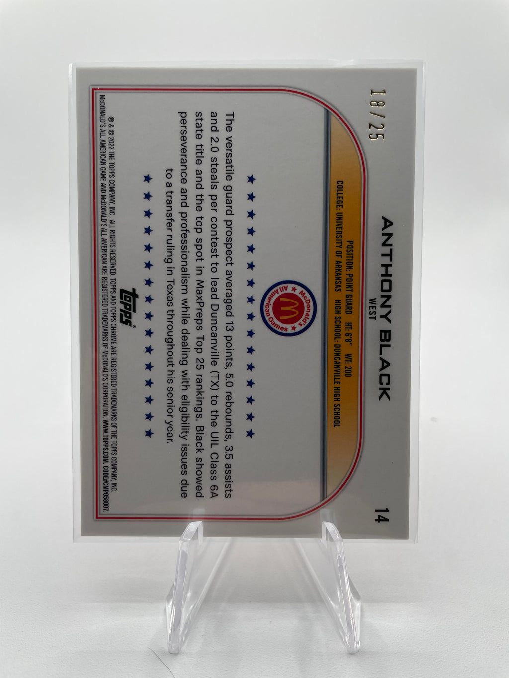 2022-23 Topps McDonald's Chrome Anthony Black Orange Refractor Rookie /25