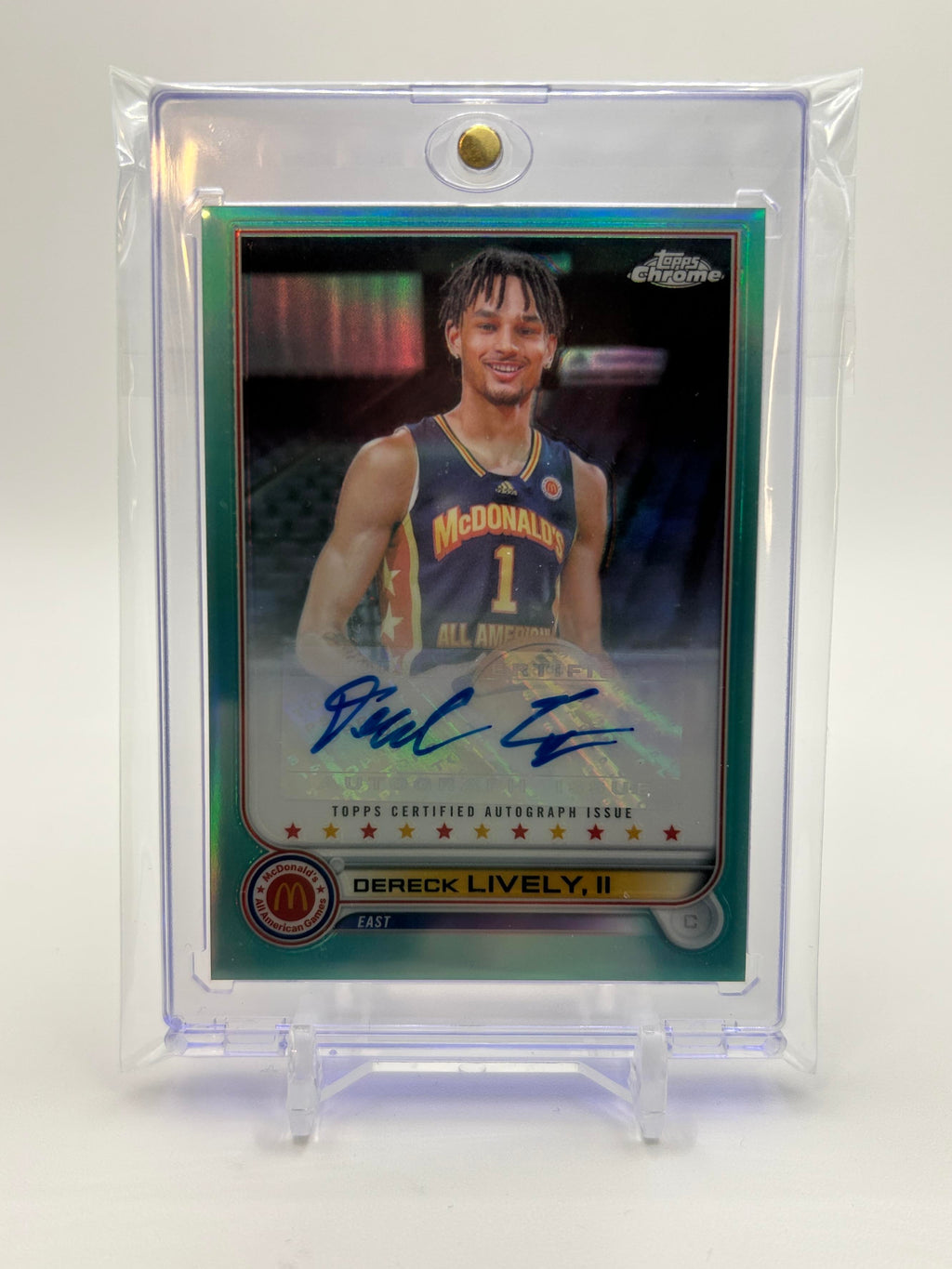 2022-23 Topps McDonald's Chrome Dereck Lively Aqua Prizm Auto Rookie /99