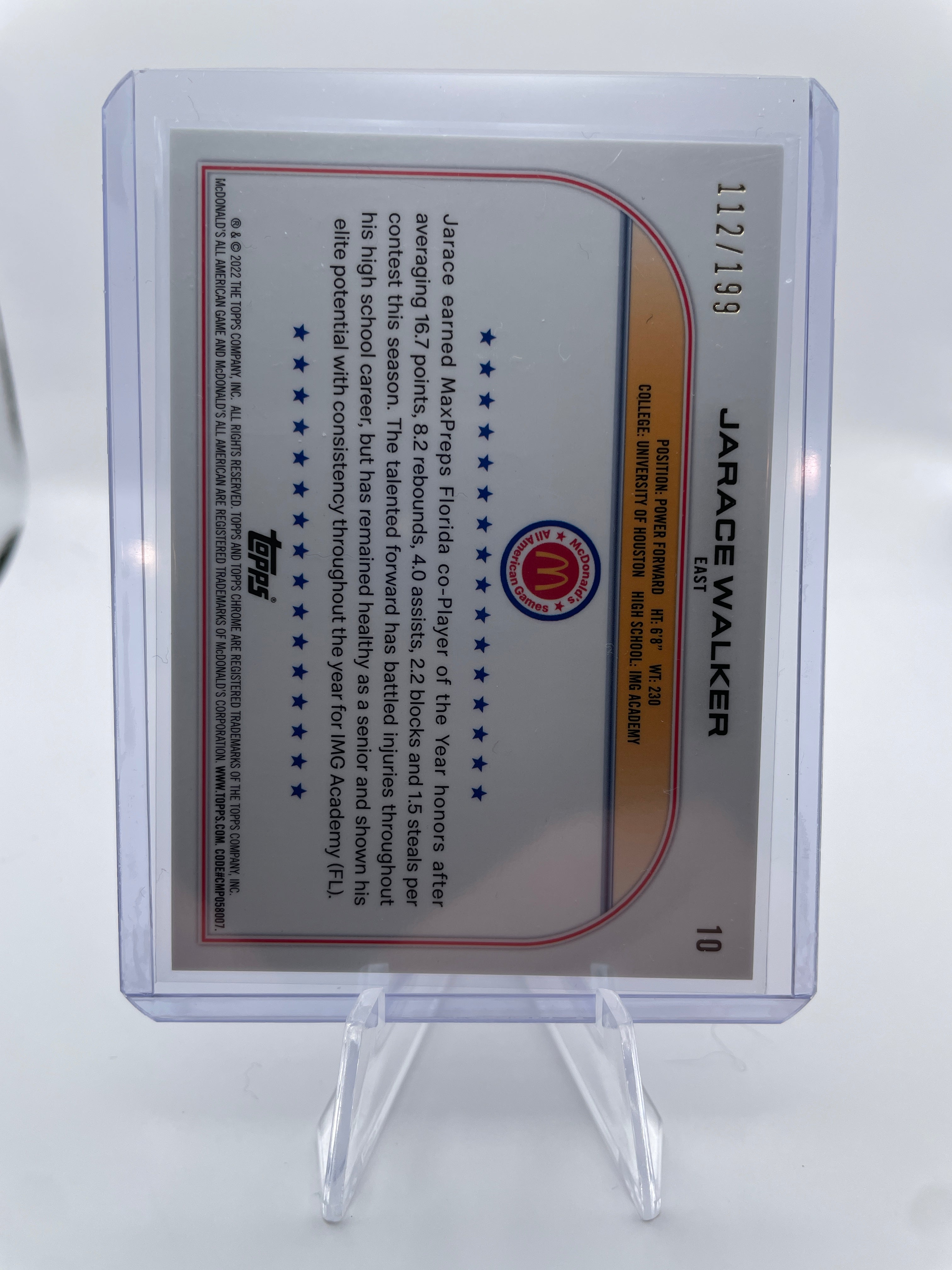 2022-23 Topps McDonald's Chrome Jarace Walker Aqua Refractor Rookie /199
