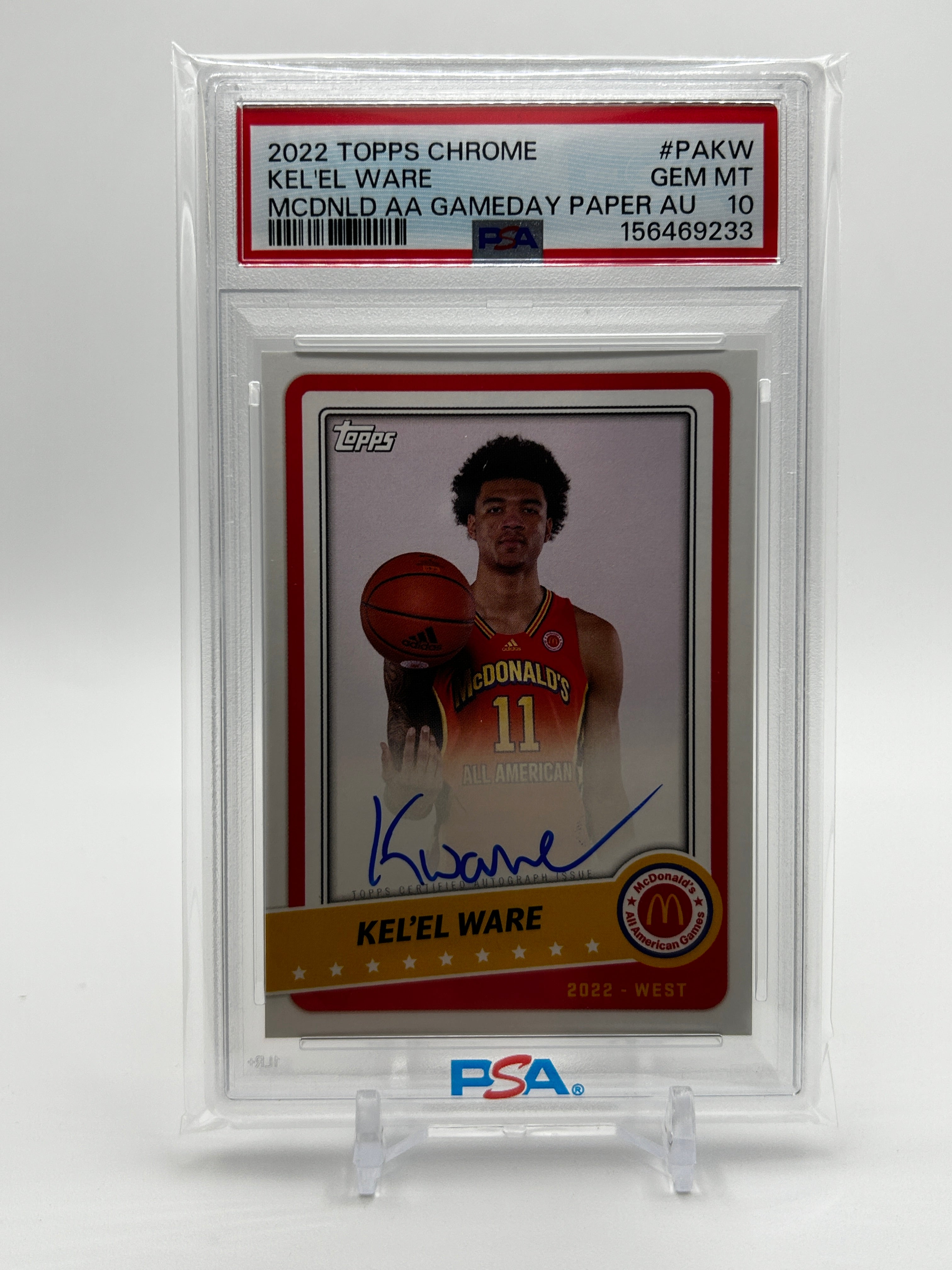 2022-23 Topps McDonald's Chrome Kel'El Ware Gameday Paper Rookie Auto PSA 10