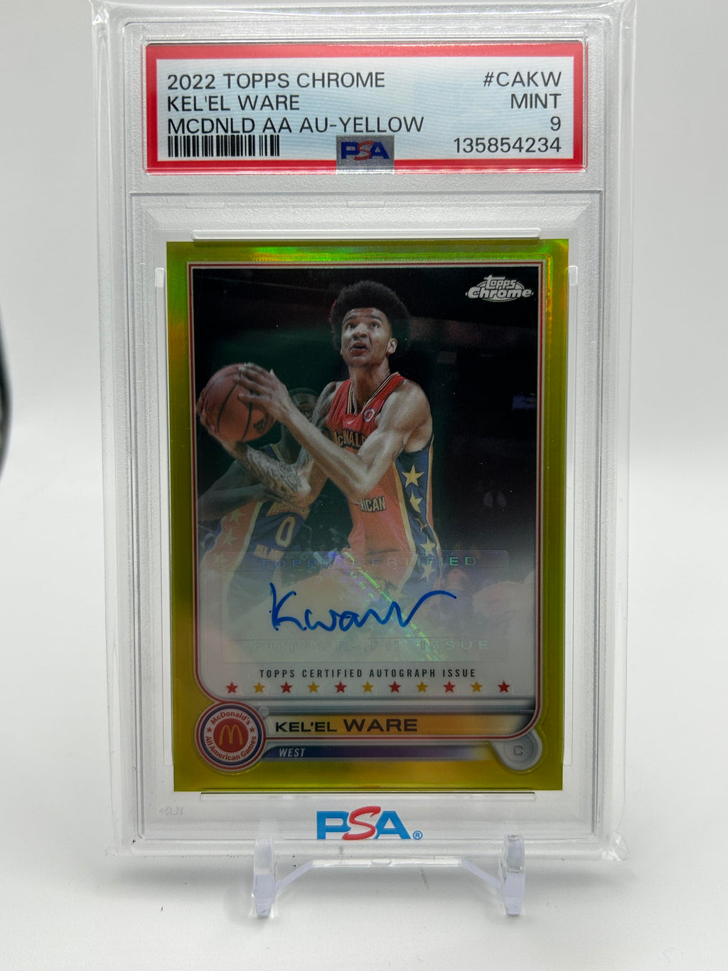 2022-23 Topps McDonald's Chrome Kel'El Ware Yellow Refractor Auto /75 PSA 9 Mint