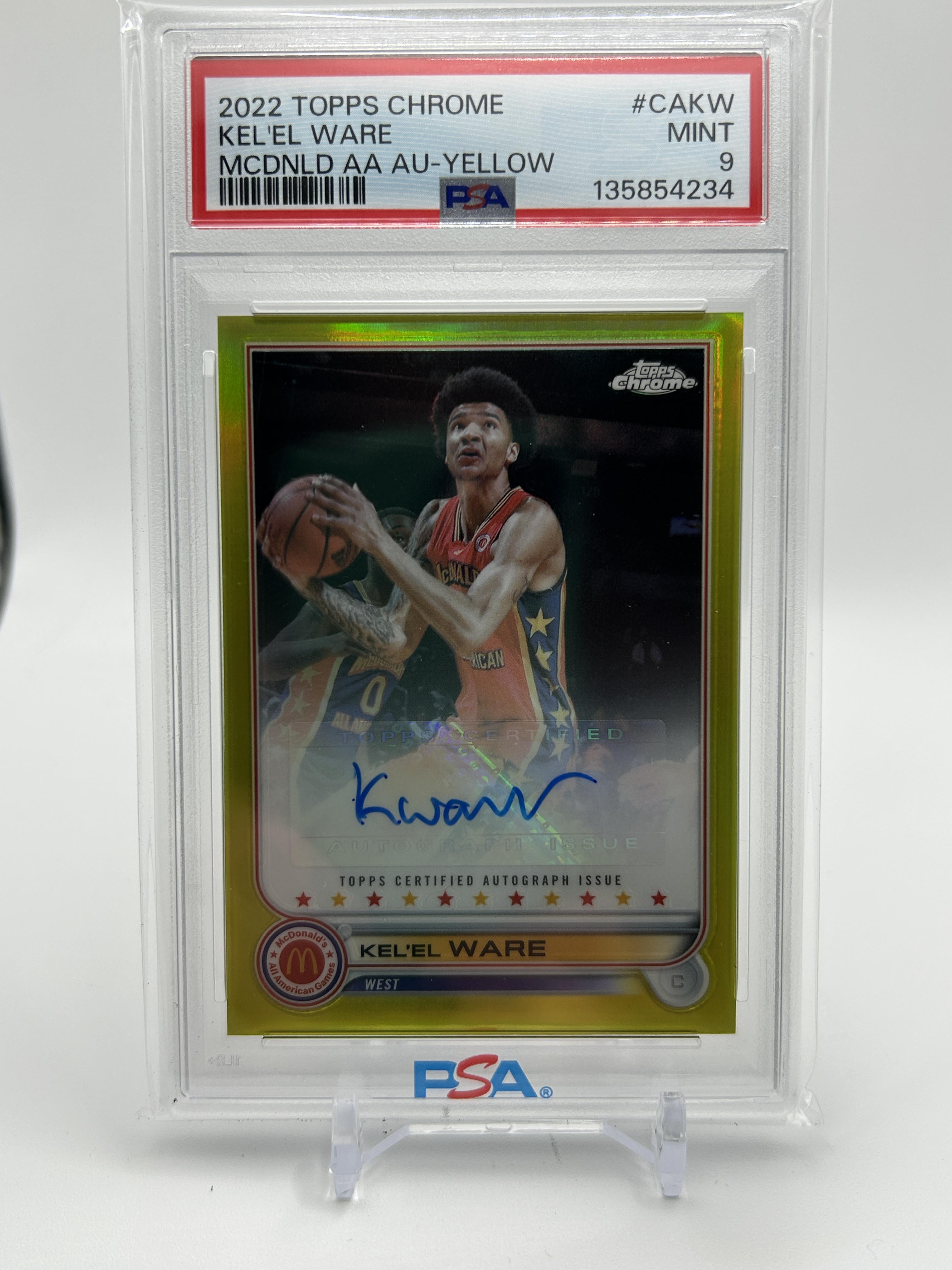 2022-23 Topps McDonald's Chrome Kel'El Ware Yellow Refractor Auto /75 PSA 9 Mint