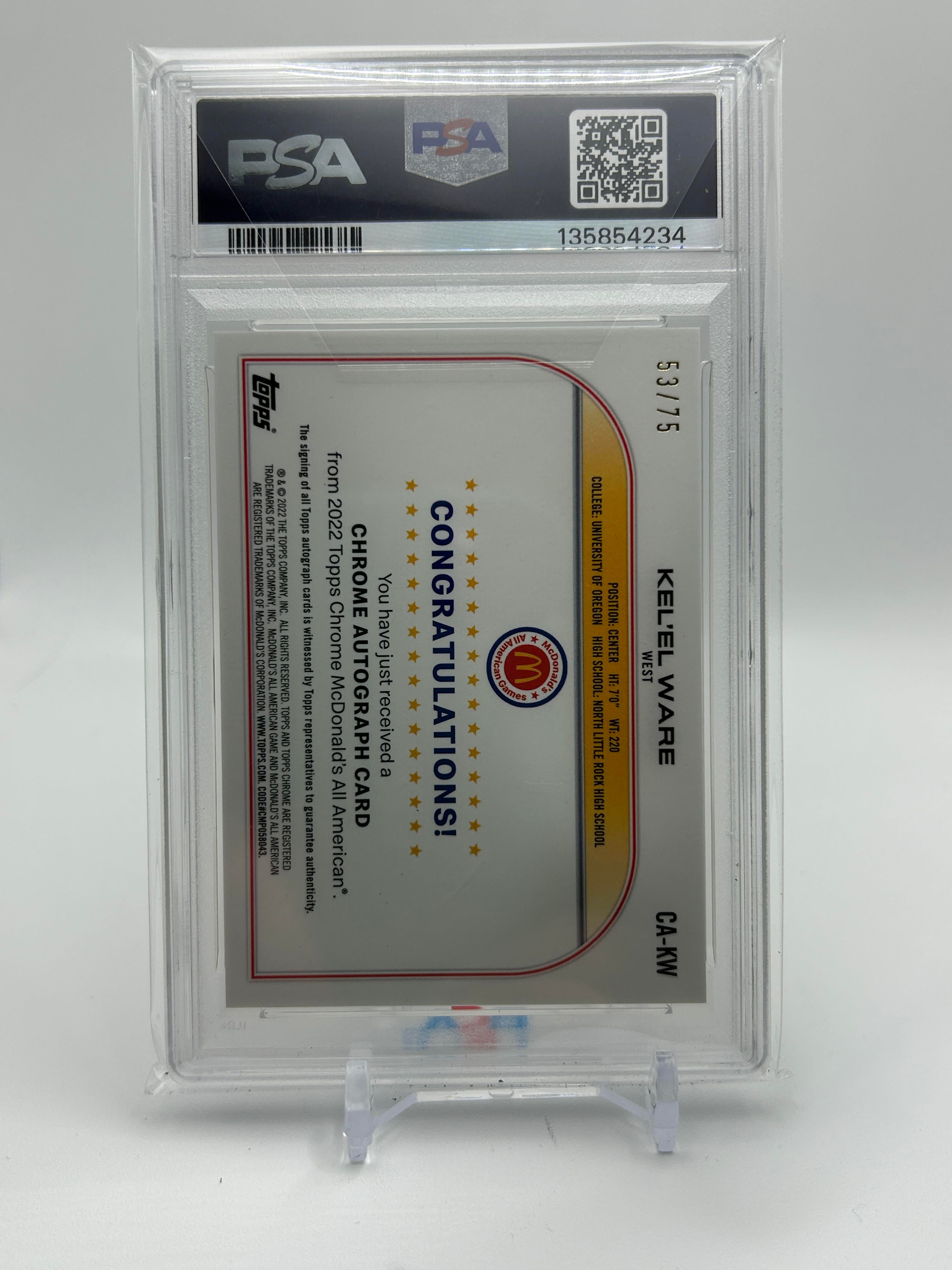 2022-23 Topps McDonald's Chrome Kel'El Ware Yellow Refractor Auto /75 PSA 9 Mint