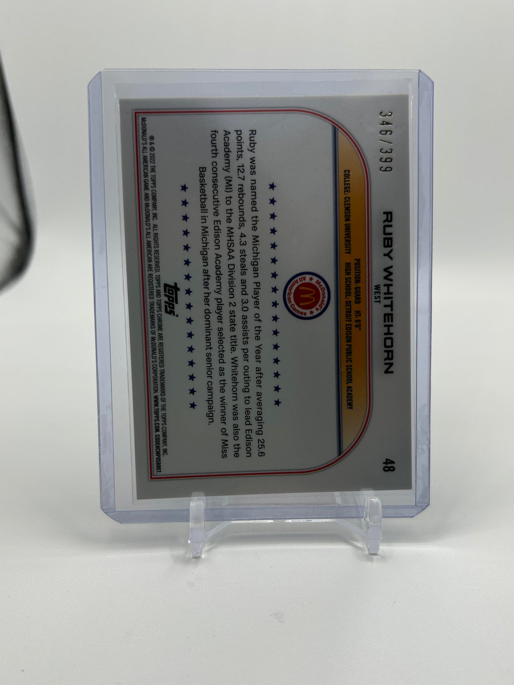 2022-23 Topps McDonald's Chrome Ruby Whitehorn Lava Refractor /399