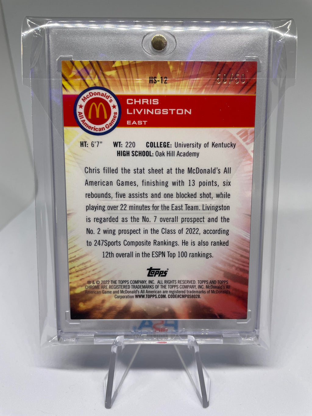 2022-23 Topps Mcdonald's Chrome Chris Livingston Hoopers /50 + Rookie Set (x19)