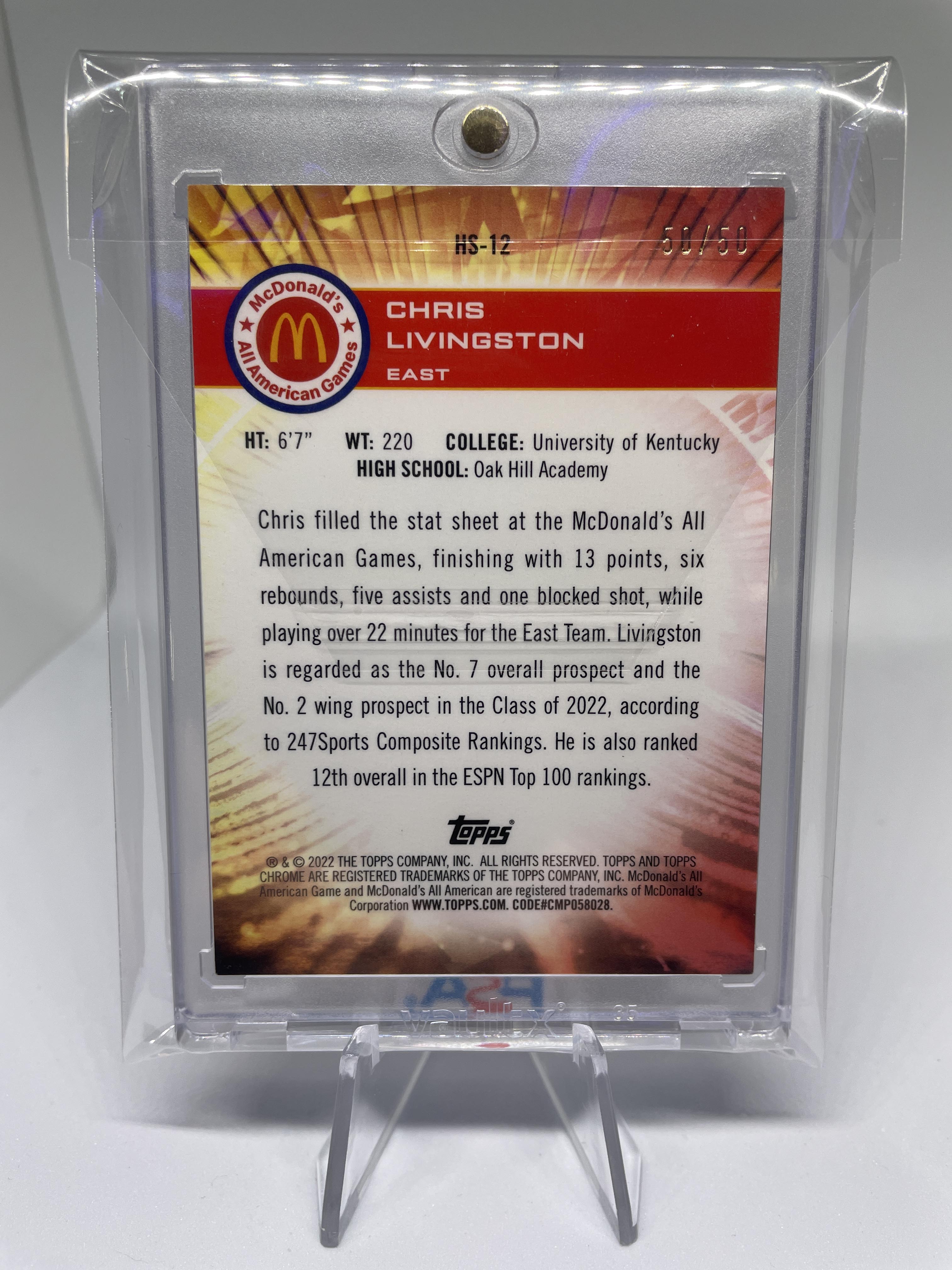 2022-23 Topps Mcdonald's Chrome Chris Livingston Hoopers /50 + Rookie Set (x19)