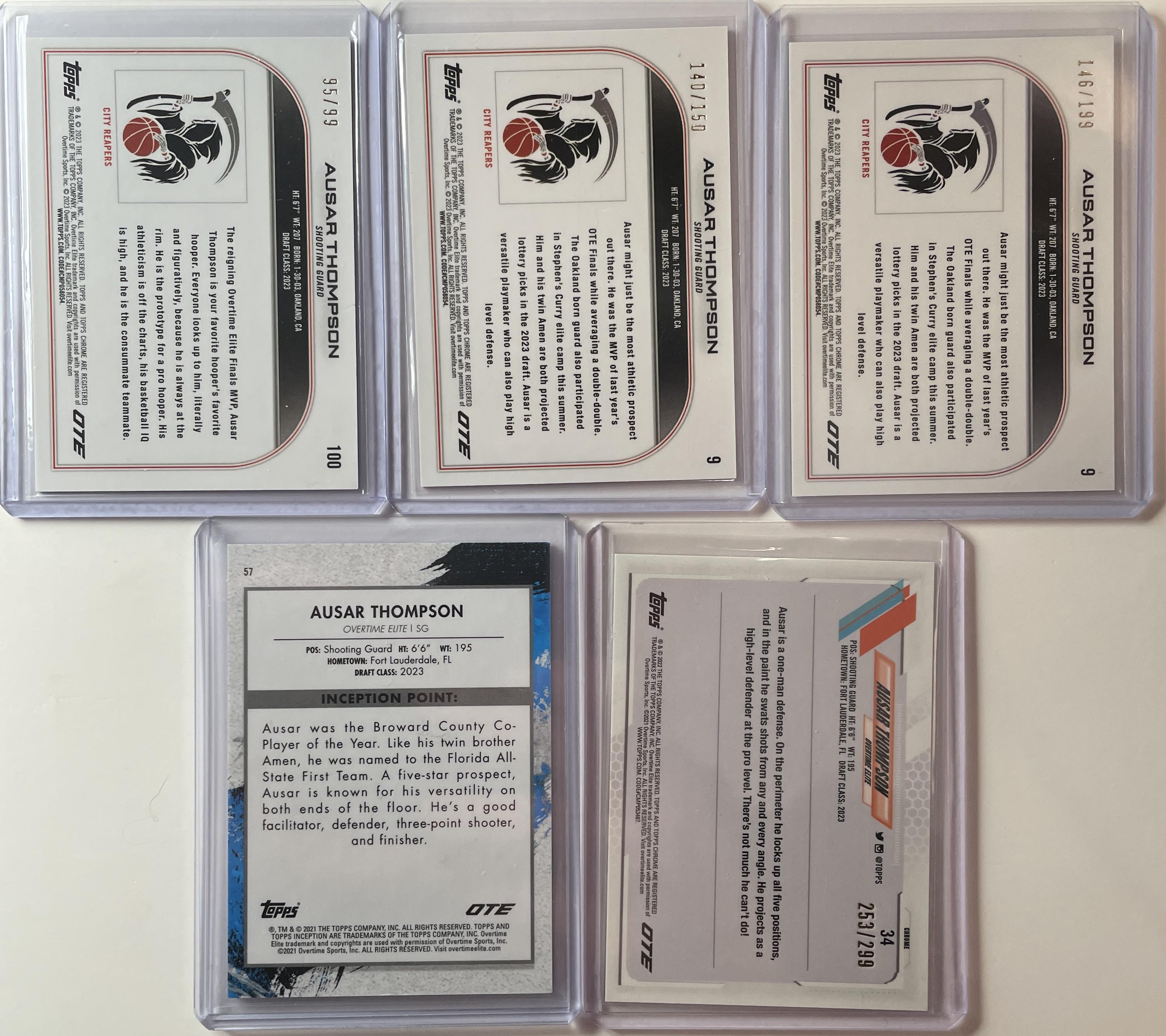 2022-23 Topps OTE Chrome Ausar Thompson Blue /99 Pink /150 Aqua /199 Set (x5)