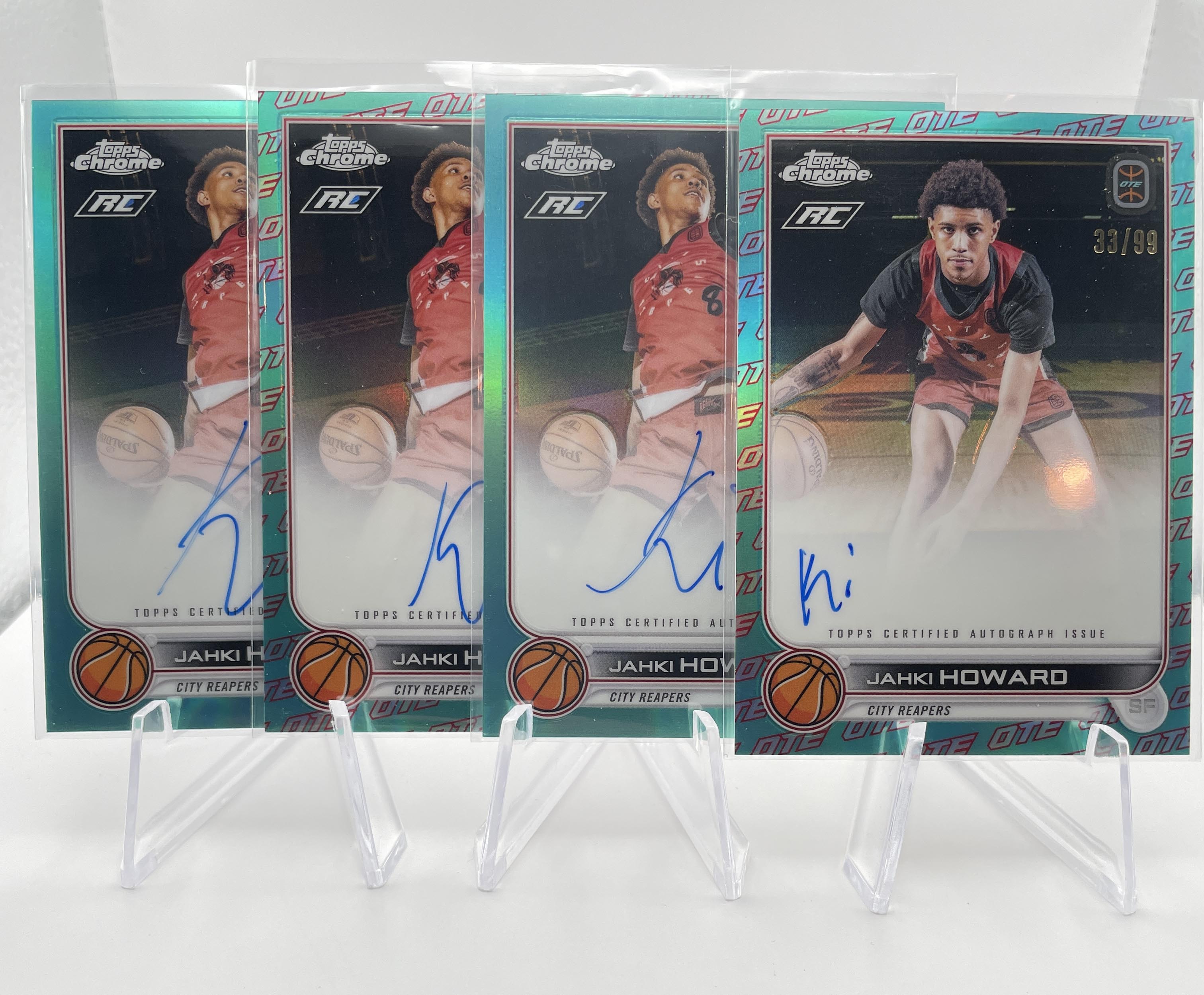 2022-23 Topps OTE Chrome Jahki Howard Aqua Refractor Rookie Auto /99 Set (x4)