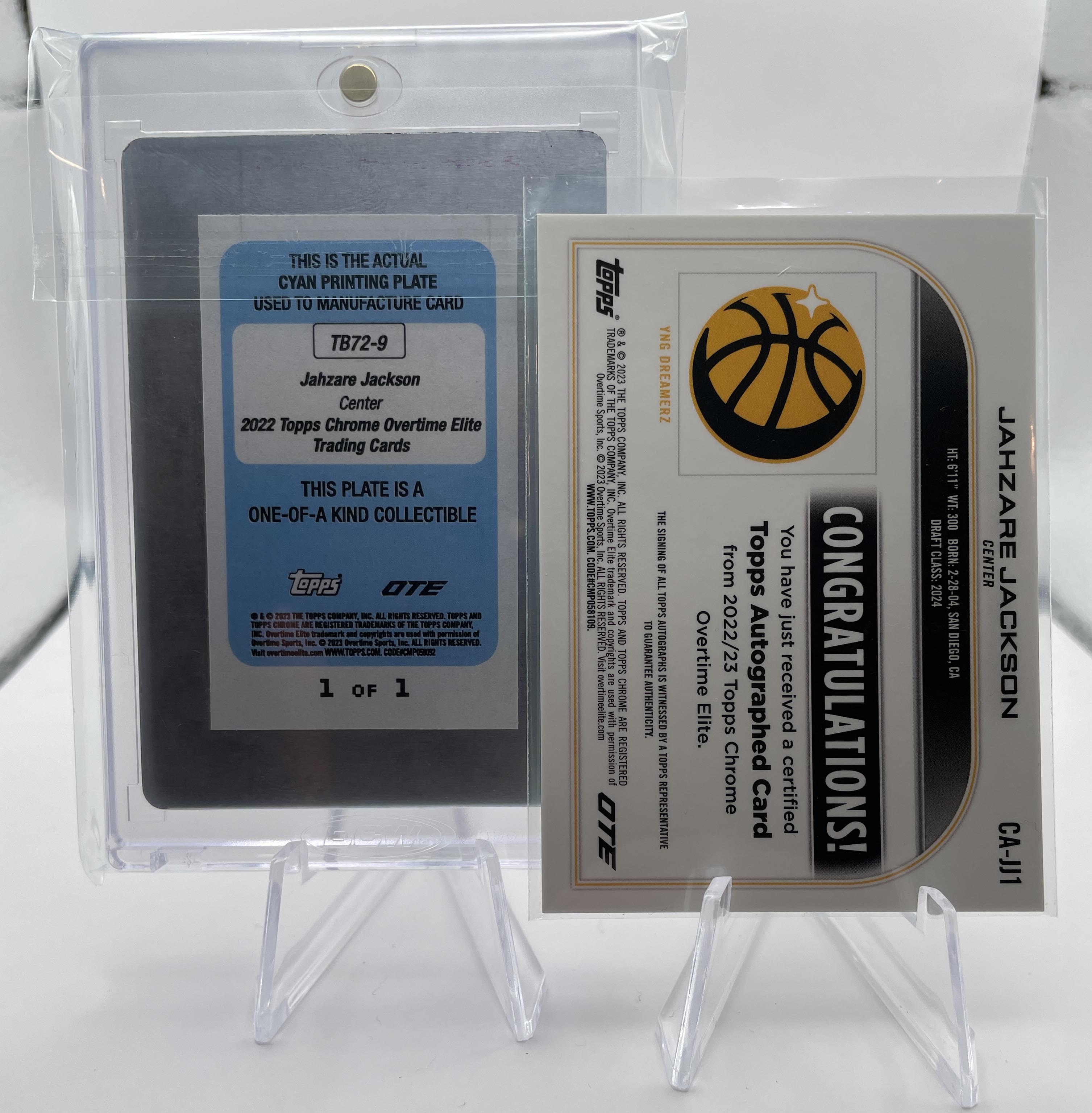 2022-23 Topps OTE Chrome Jahzare Jackson 1/1 Printing Plate + Green Auto /75