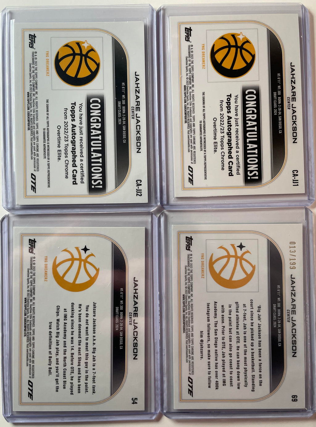 2022-23 Topps OTE Chrome Jahzare Jackson Autos + Aqua /99 + Refractors (x19)