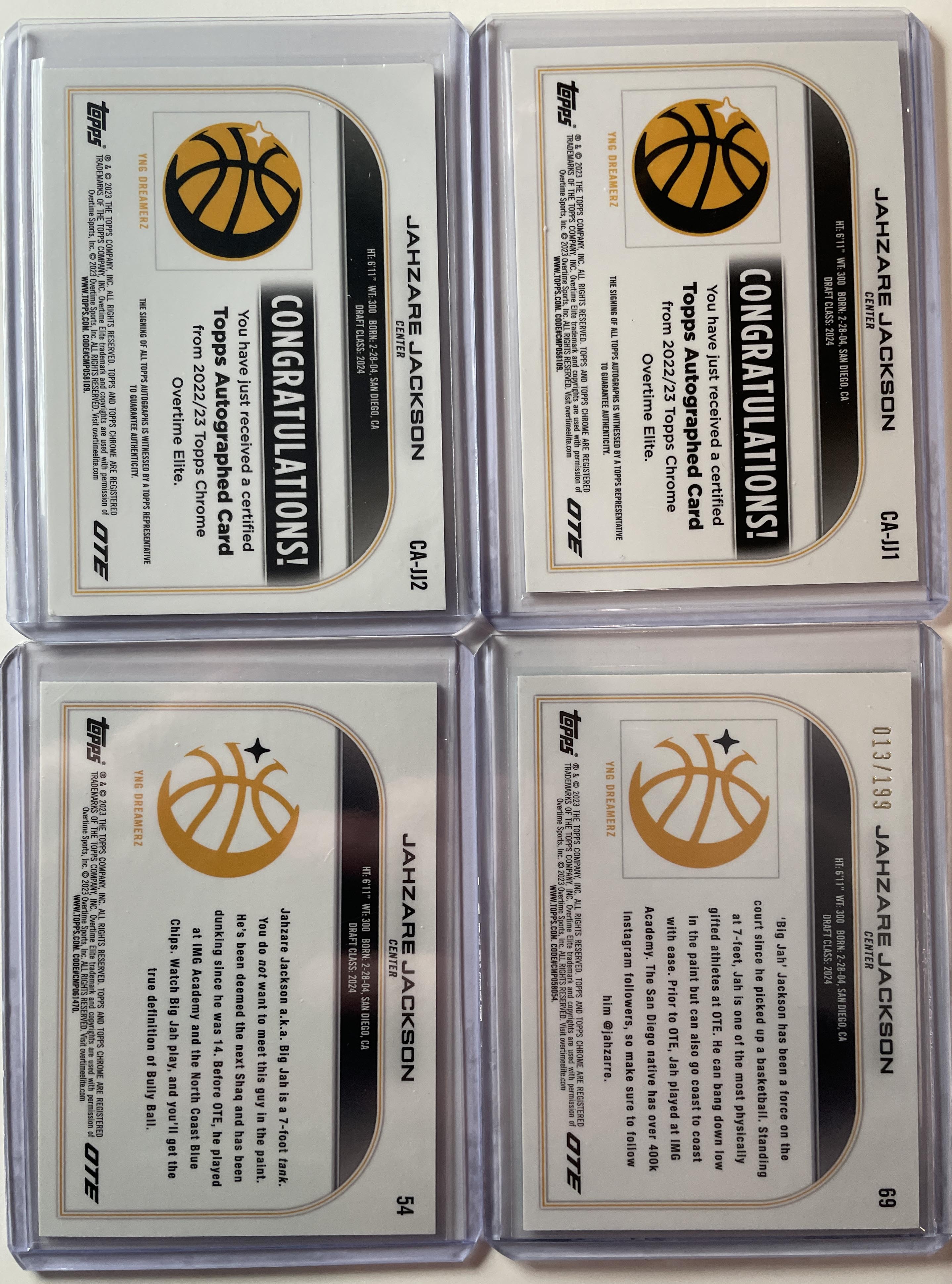 2022-23 Topps OTE Chrome Jahzare Jackson Autos + Aqua /99 + Refractors (x19)