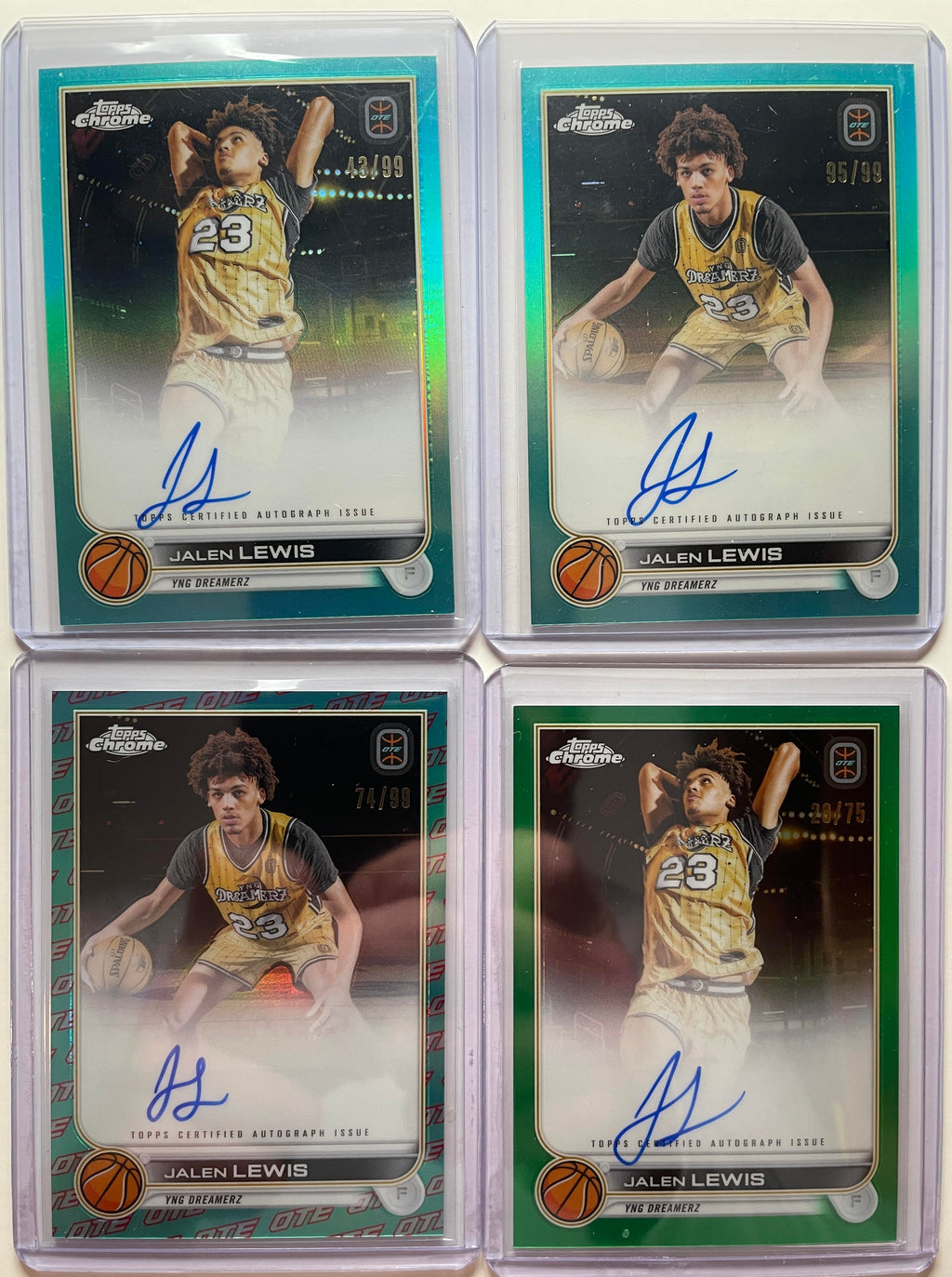 2022-23 Topps OTE Chrome Jalen Lewis Green Refractor Auto /75 + 3 Aqua Auto /99