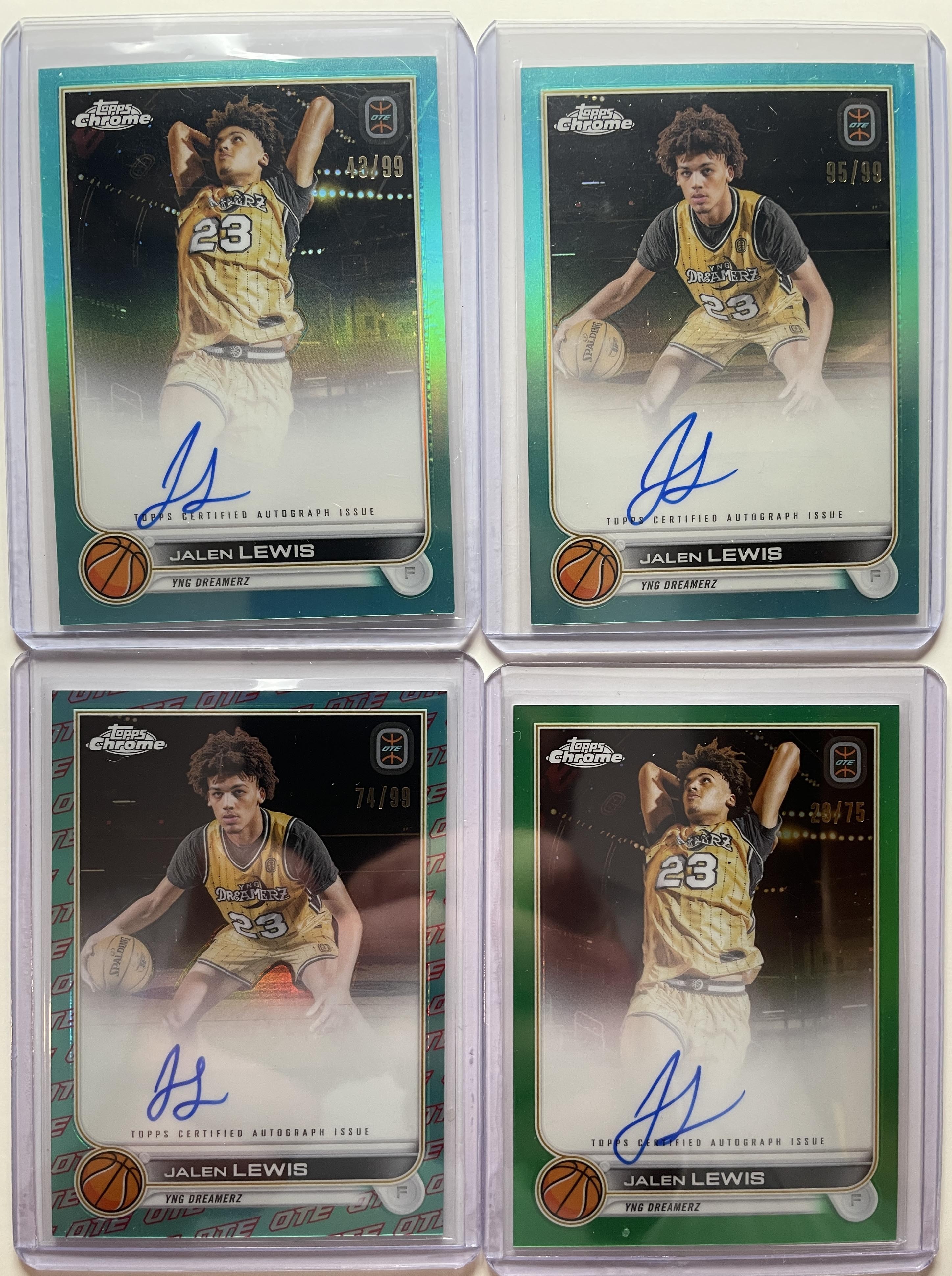 2022-23 Topps OTE Chrome Jalen Lewis Green Refractor Auto /75 + 3 Aqua Auto /99