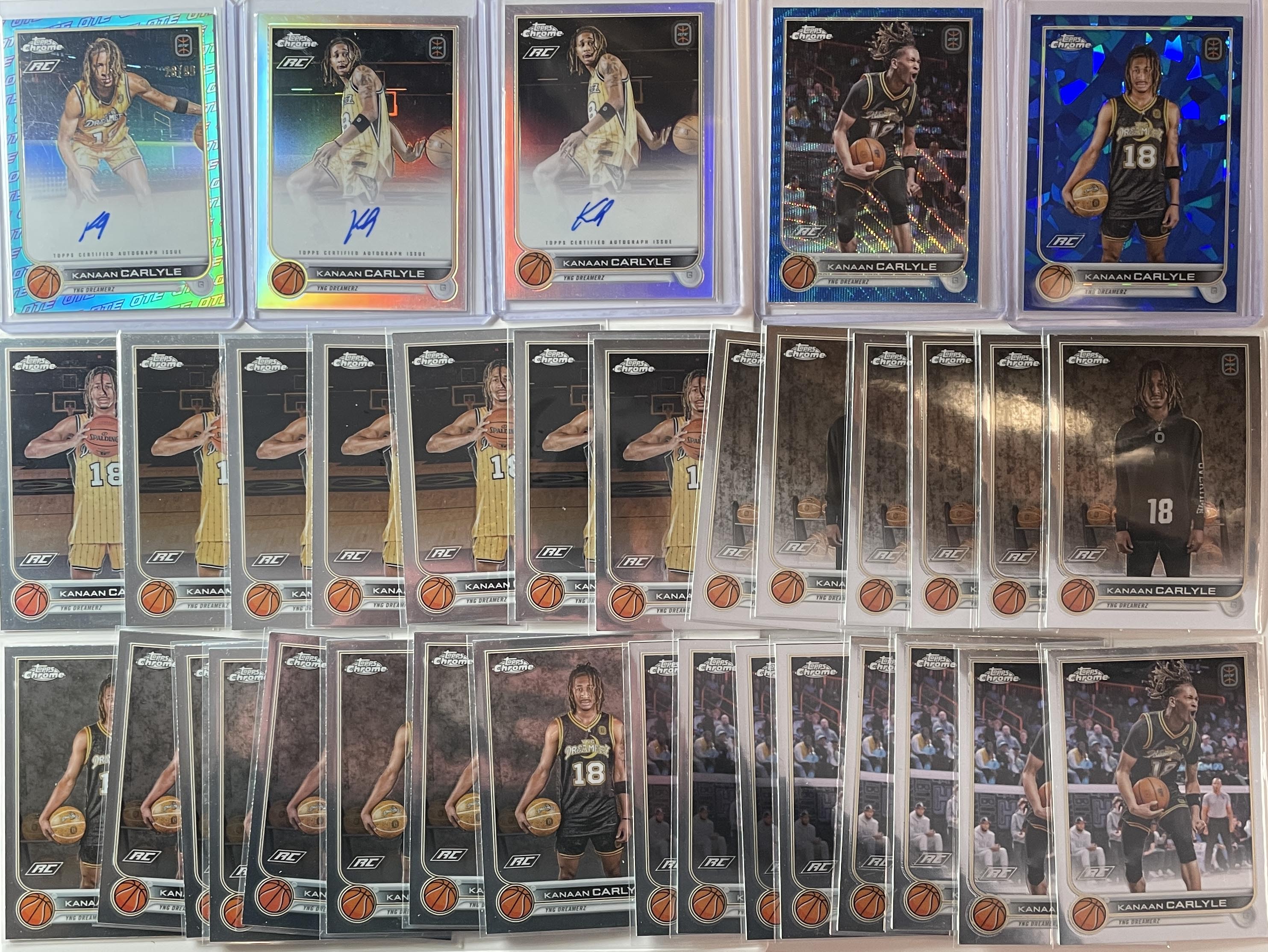 2022-23 Topps OTE Chrome Kanaan Carlyle Aqua Auto /99 Base Auto + Blue /99 (x34)