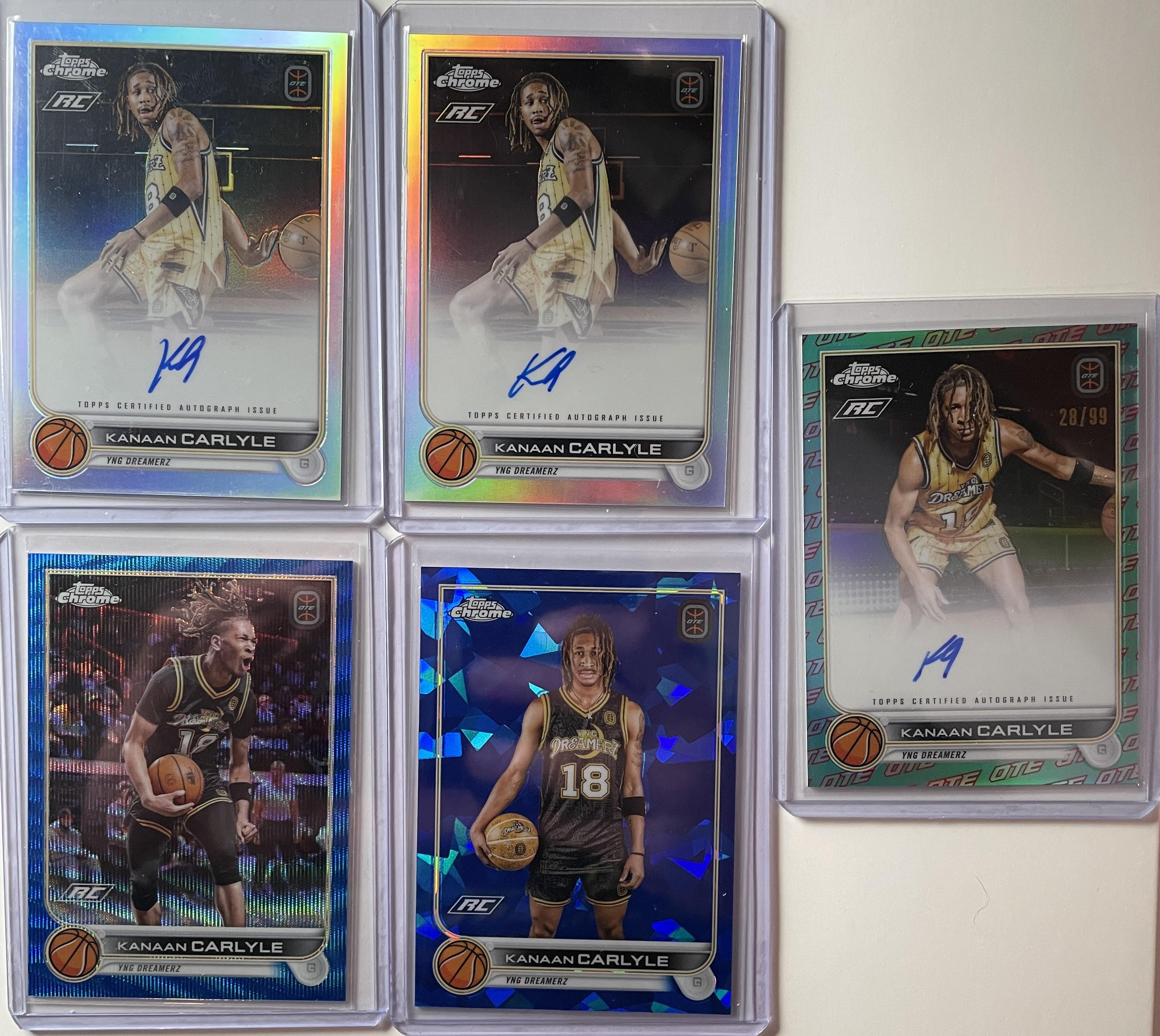 2022-23 Topps OTE Chrome Kanaan Carlyle Aqua Auto /99 Base Auto + Blue /99 (x34)