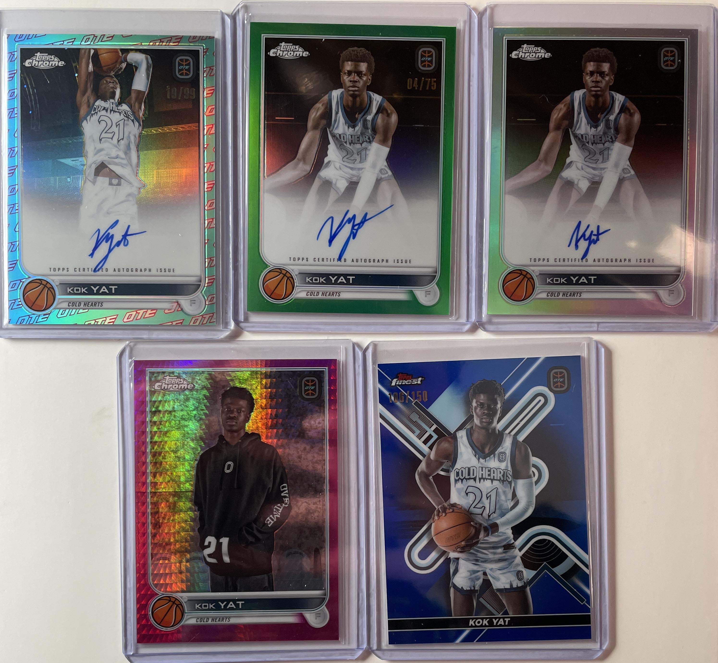 2022-23 Topps OTE Chrome Kok Yat Green Auto /75 Aqua Auto /99 + Refractors (x23)