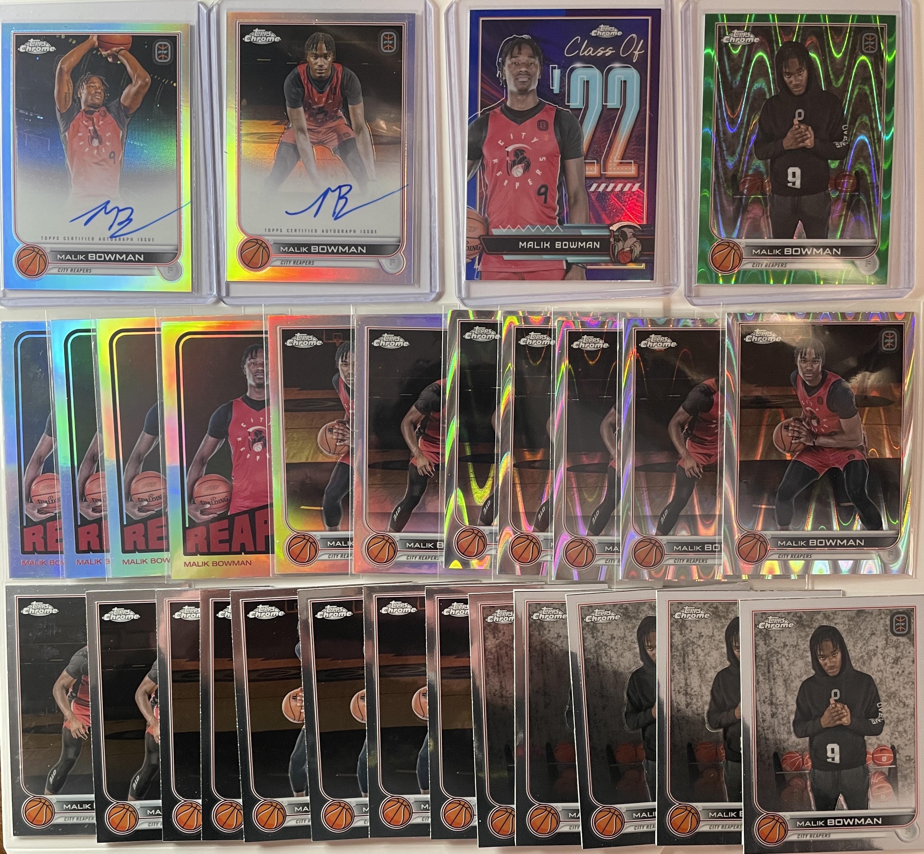 2022-23 Topps OTE Chrome Malik Bowman Auto (x2) + Blue /50 Green /75 + Set (x28)