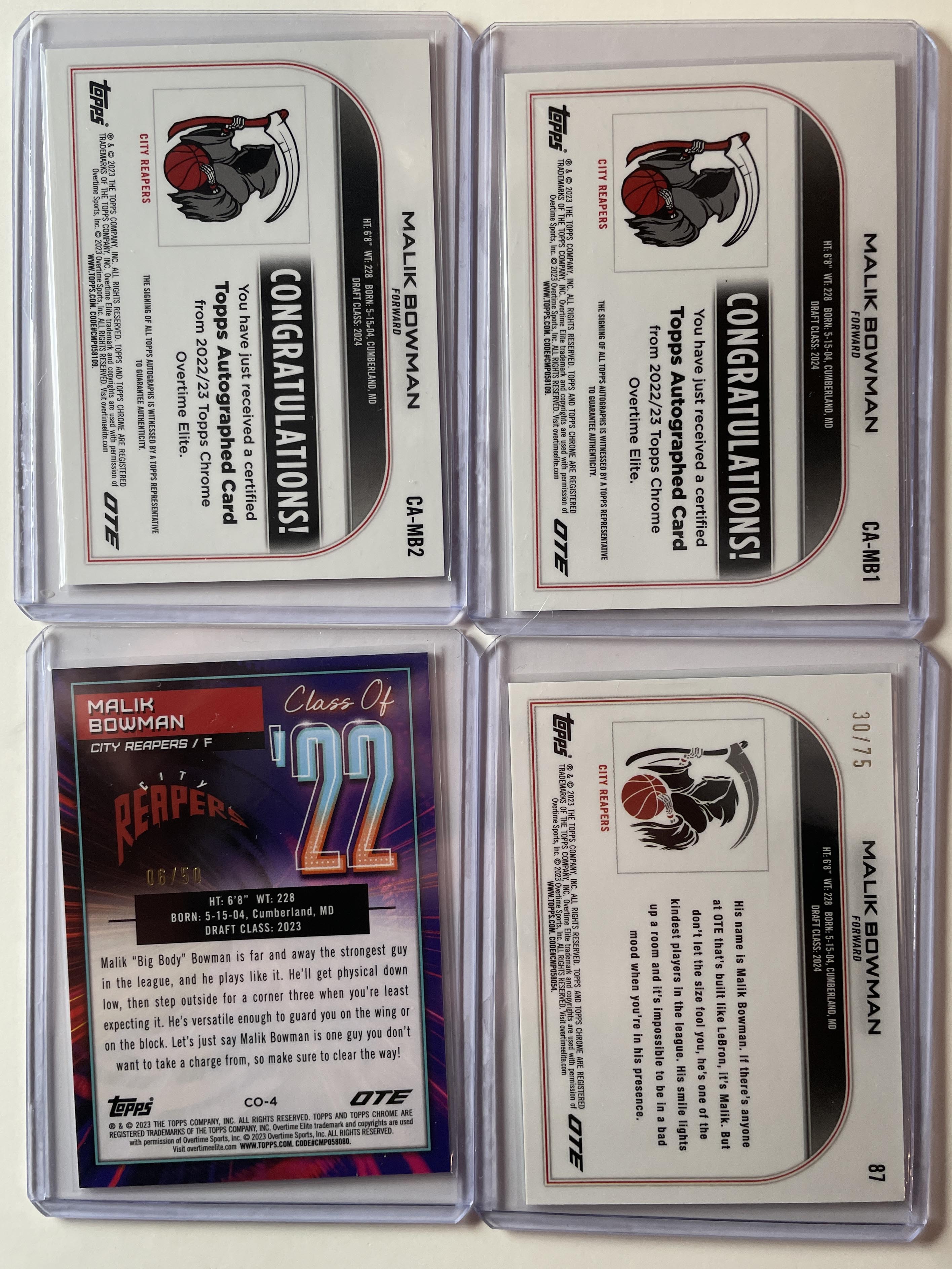 2022-23 Topps OTE Chrome Malik Bowman Auto (x2) + Blue /50 Green /75 + Set (x28)