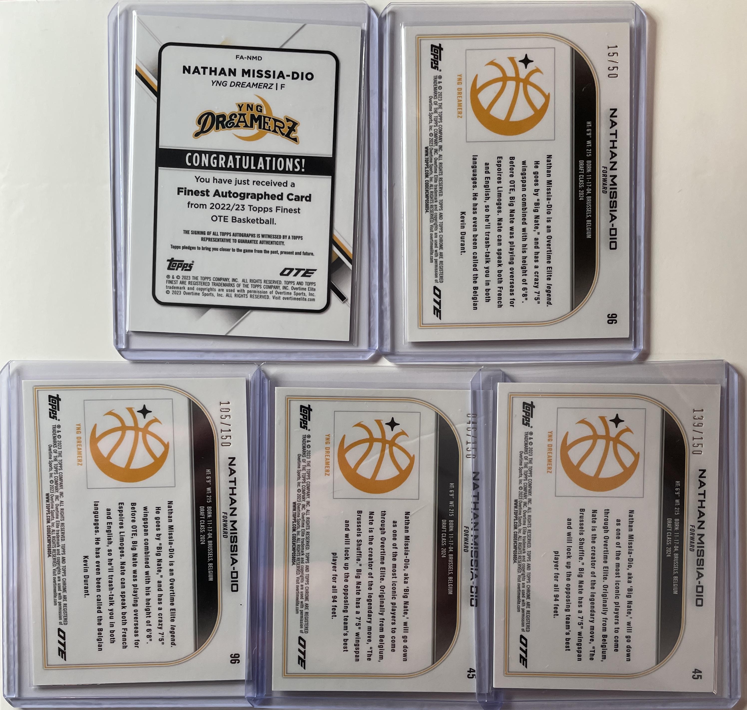 2022-23 Topps OTE Chrome Nathan Missia-Dio Gold /50 Pink /150 + Finest Auto Set