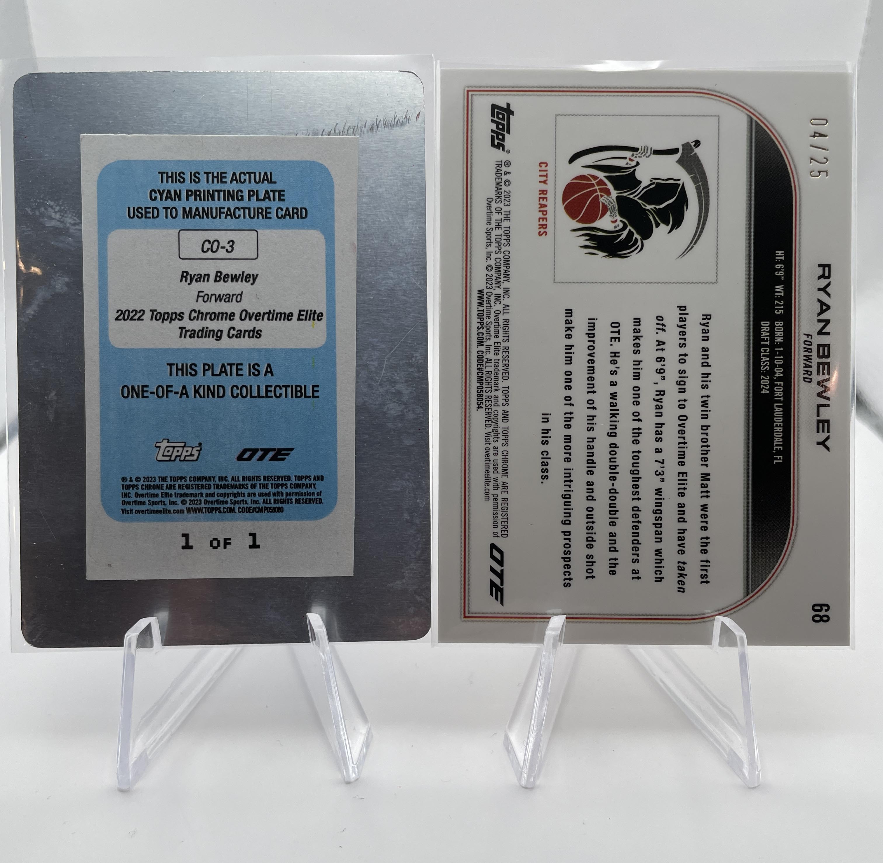 2022-23 Topps OTE Chrome Ryan Bewley 1/1 Printing Plate + Orange Refractor /25