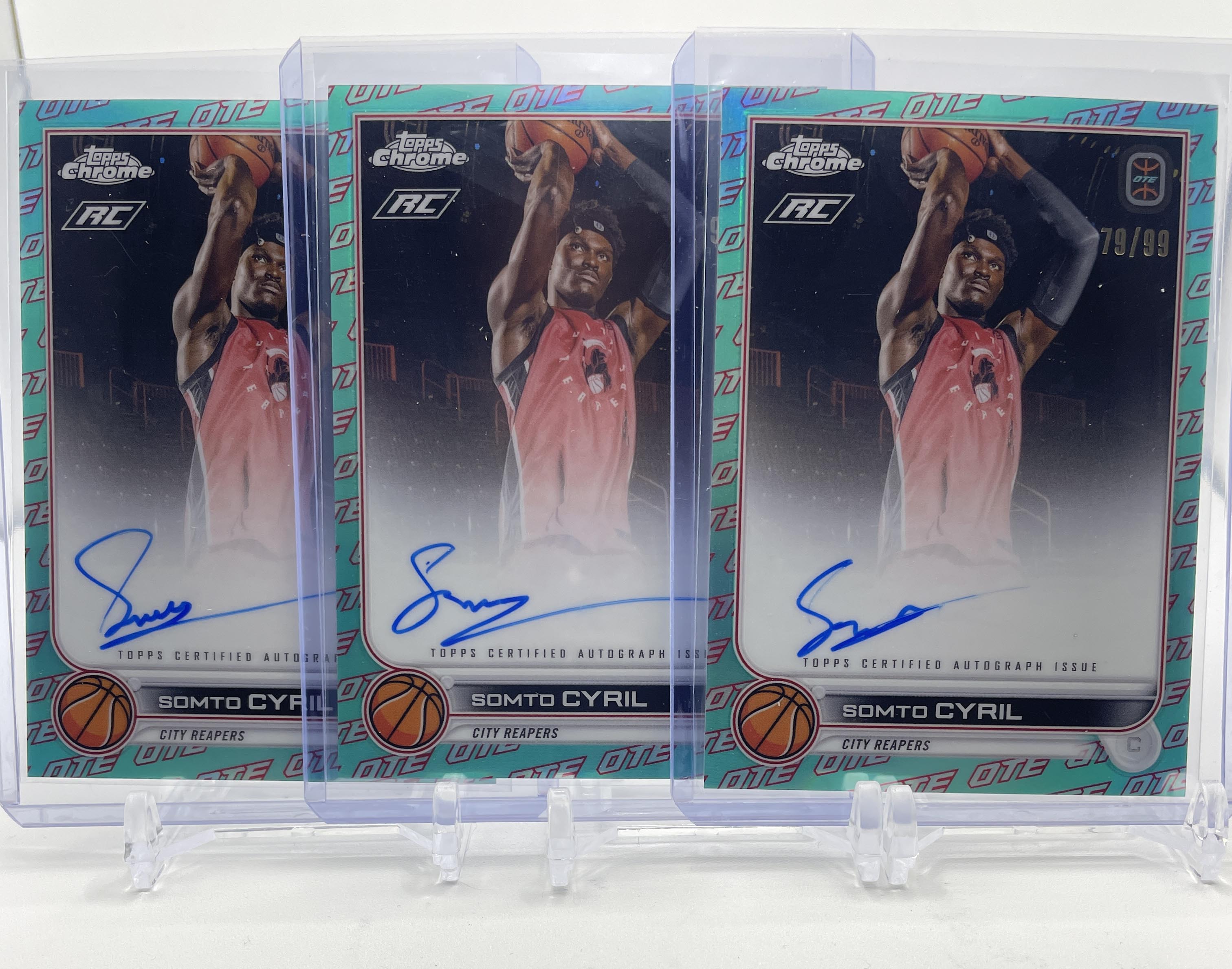 2022-23 Topps OTE Chrome Somto Cyril Aqua OTE Border Refractor Auto /99 Set (x3)